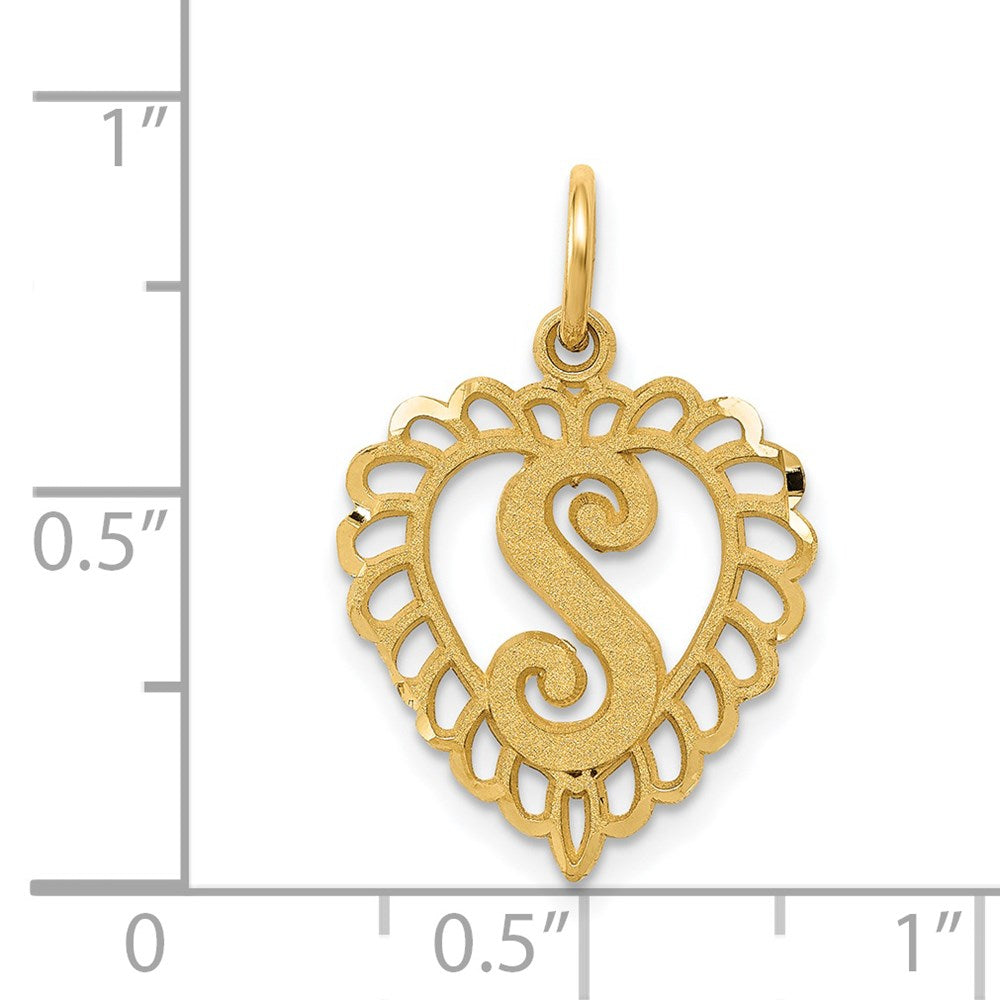 14k Heart Letter S Charm