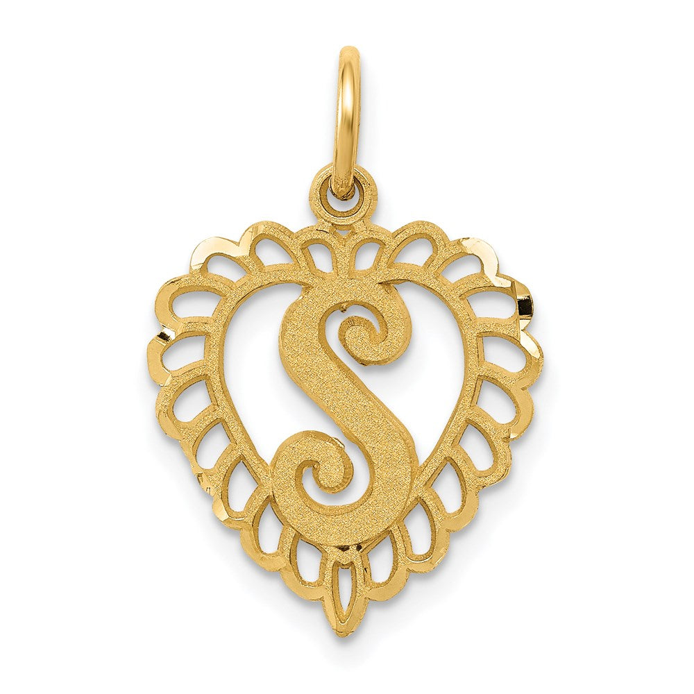 14k Heart Letter S Charm