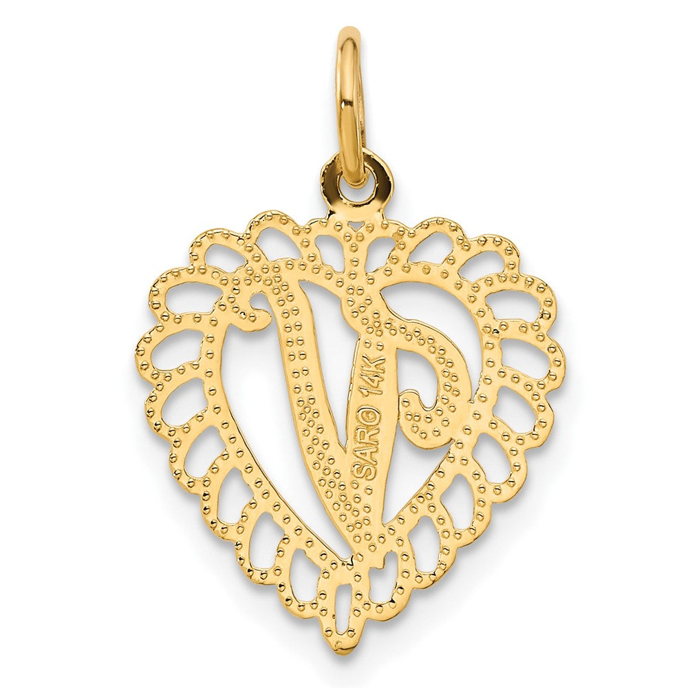 14k Heart Letter V Charm