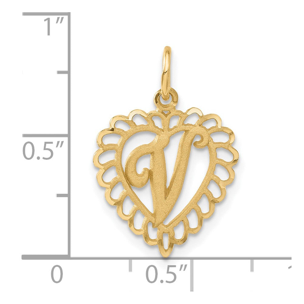 14k Heart Letter V Charm