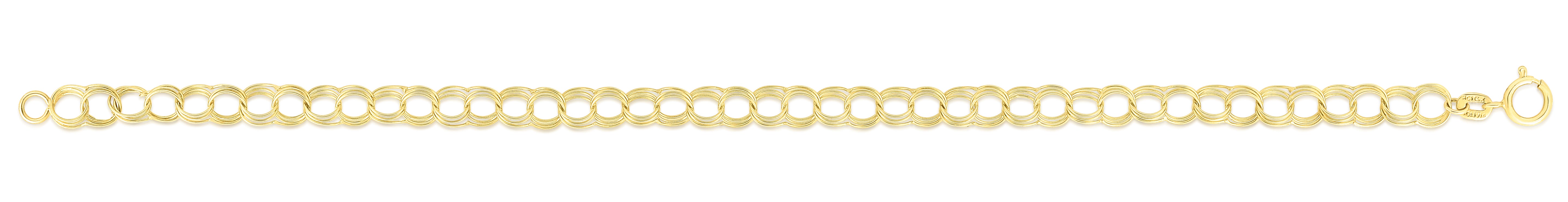 14K Yellow Gold 7" Small Double Link Charm Bracelet with Spring Ring