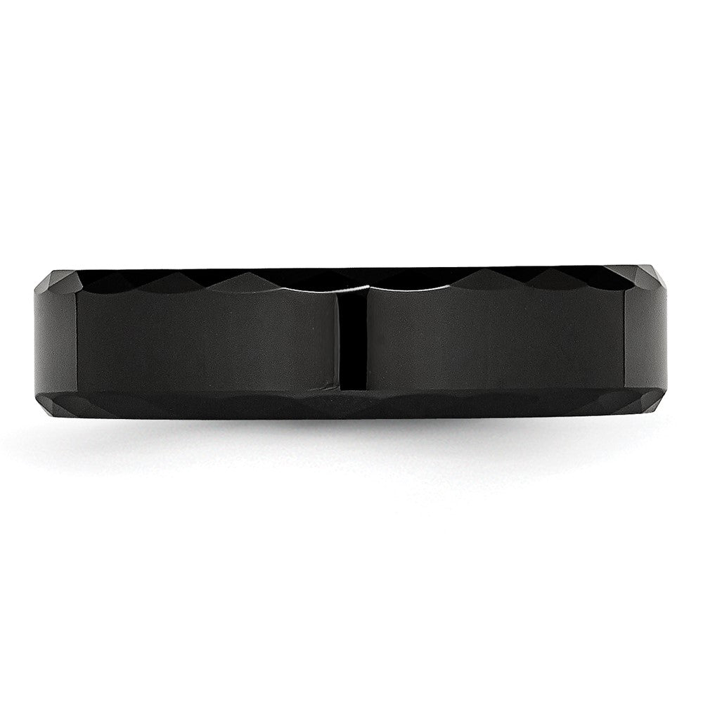 Chisel Ceramic Black Faceted and Beveled Edge 6mm Polished Band