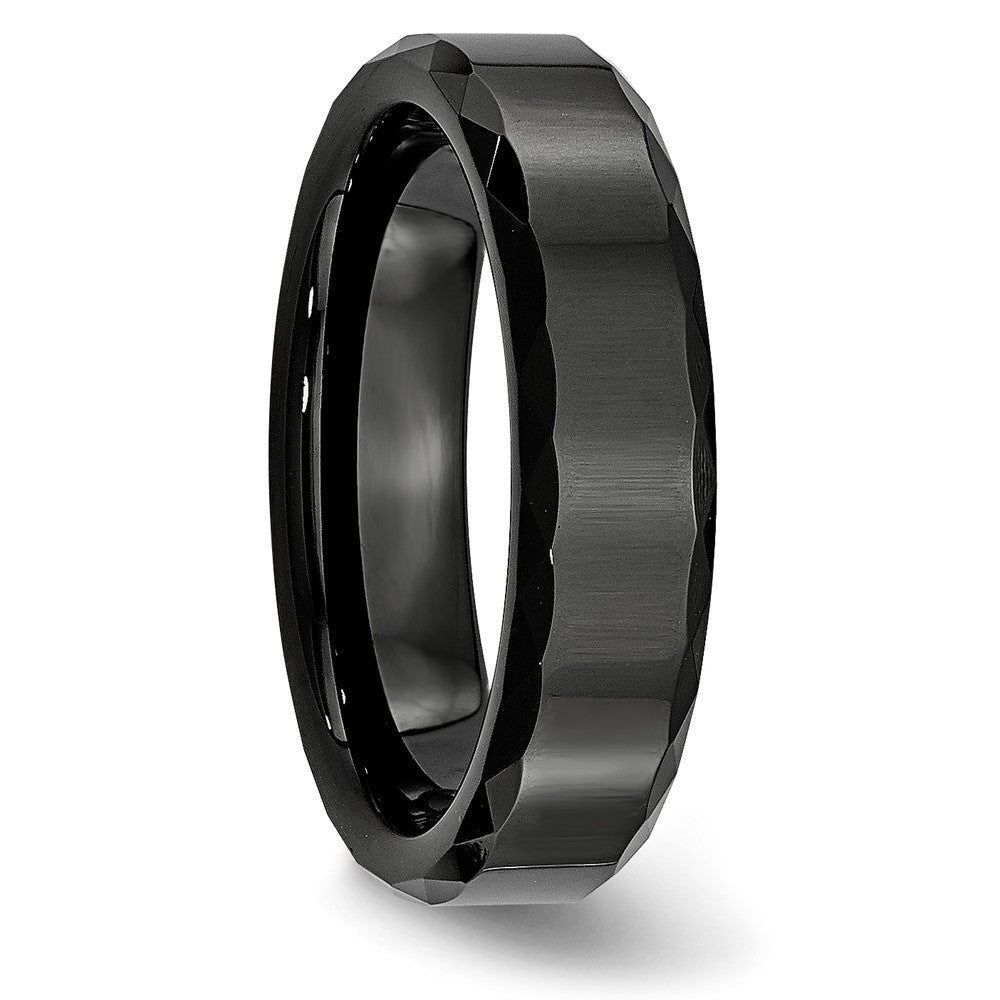 Chisel Ceramic Black Faceted and Beveled Edge 6mm Polished Band