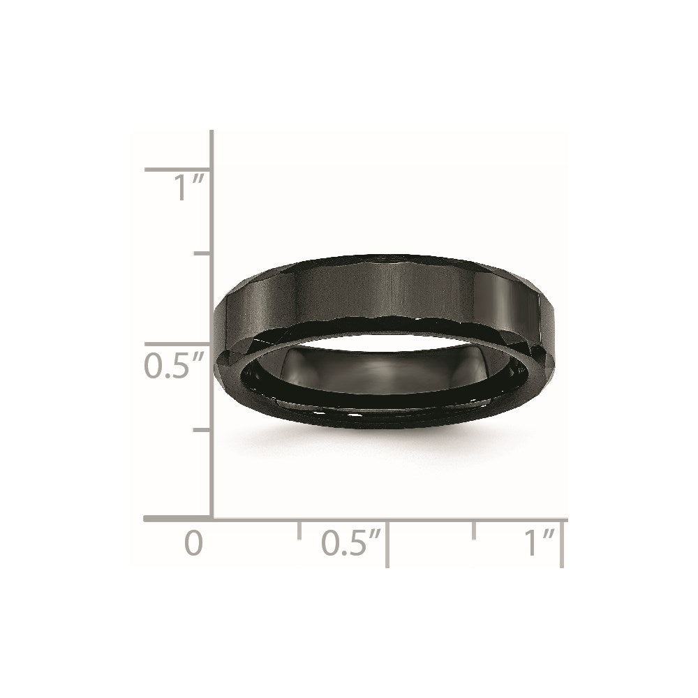 Chisel Ceramic Black Faceted and Beveled Edge 6mm Polished Band