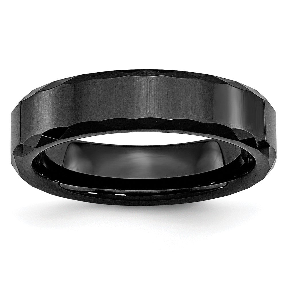 Chisel Ceramic Black Faceted and Beveled Edge 6mm Polished Band