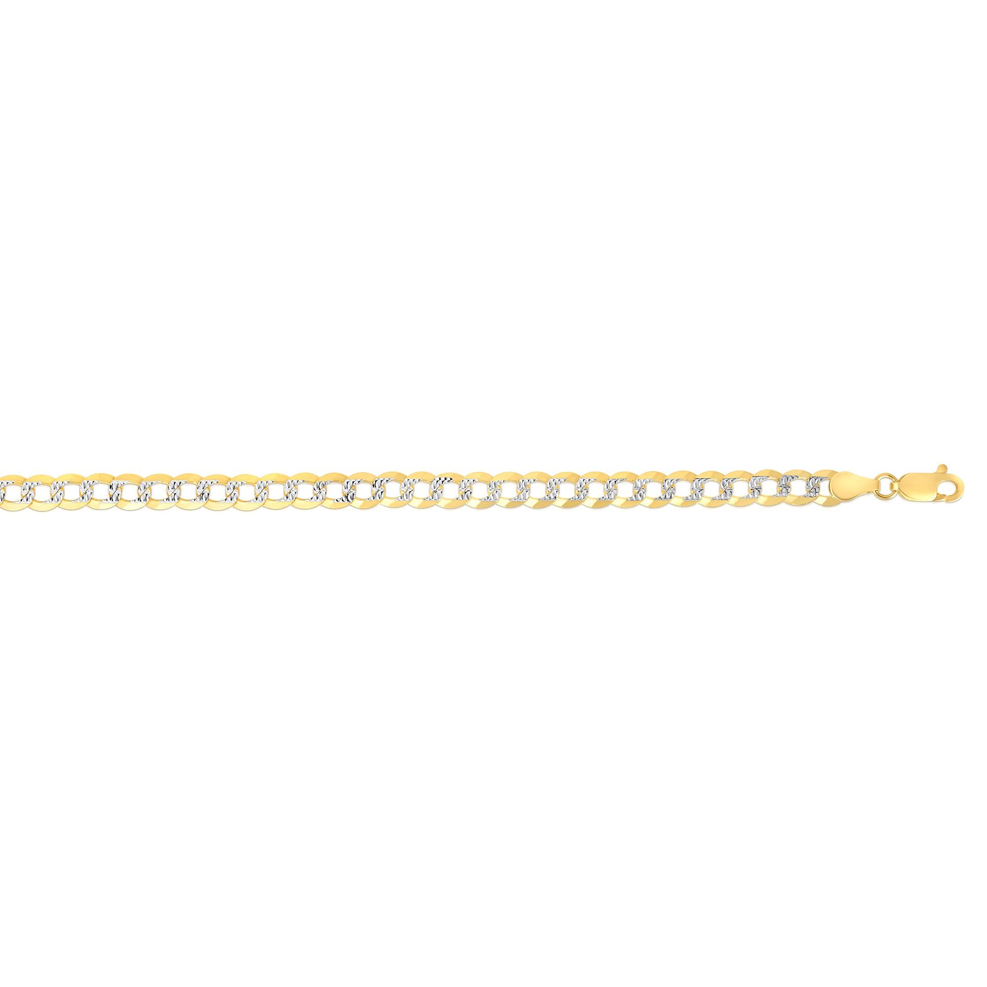 14K Yellow Gold 3.6mm White Pave Curb 24" Chain with Lobster Lock