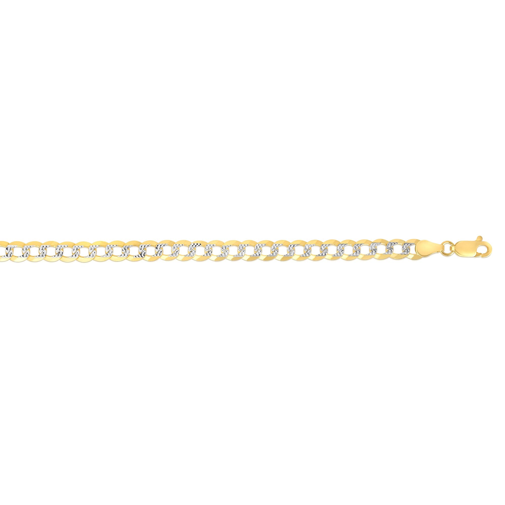 14K Yellow Gold 5.7mm White Pave Curb 30" Chain with Lobster Lock