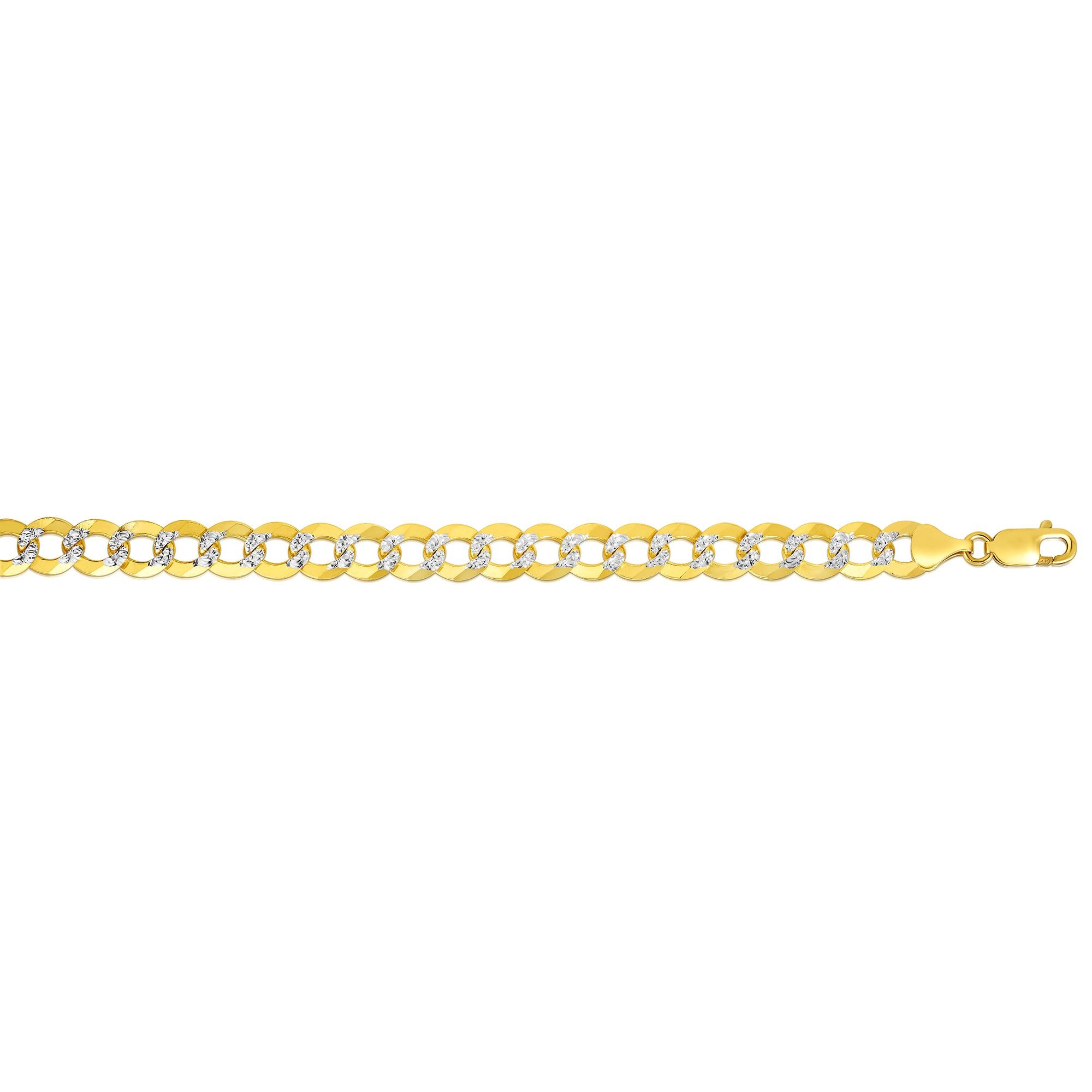 14K Yellow Gold 8.3mm White Pave Curb 26" Chain with Lobster Lock