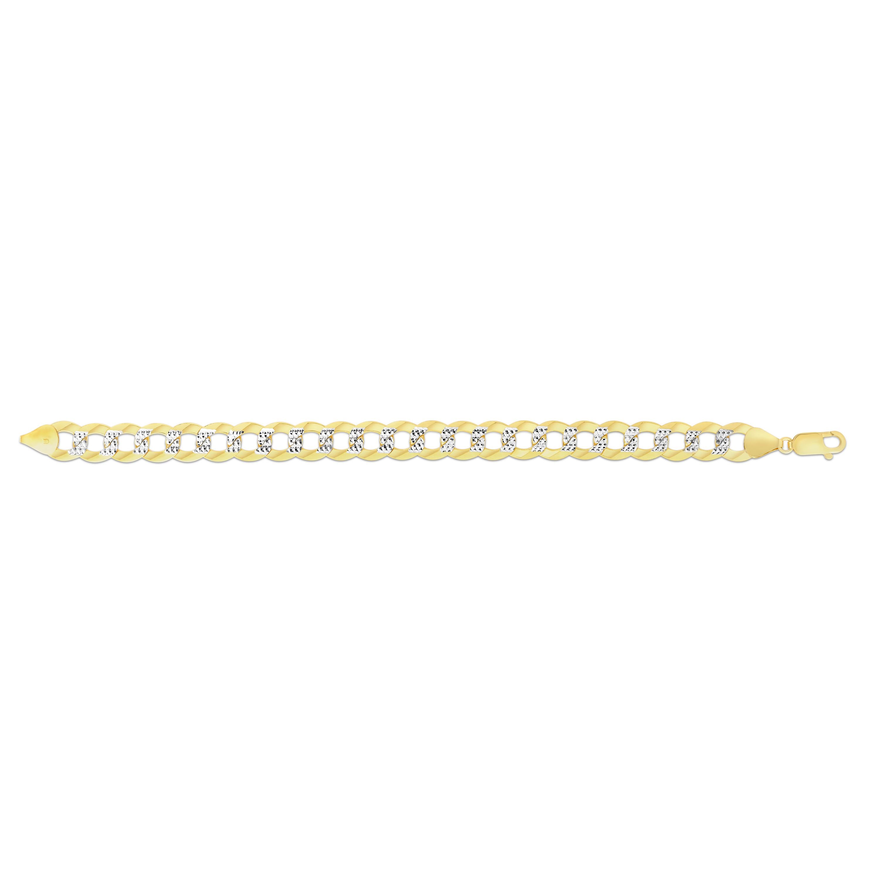 14K Gold 11.23mm White Pave Curb 30" Chain with Lobster Lock