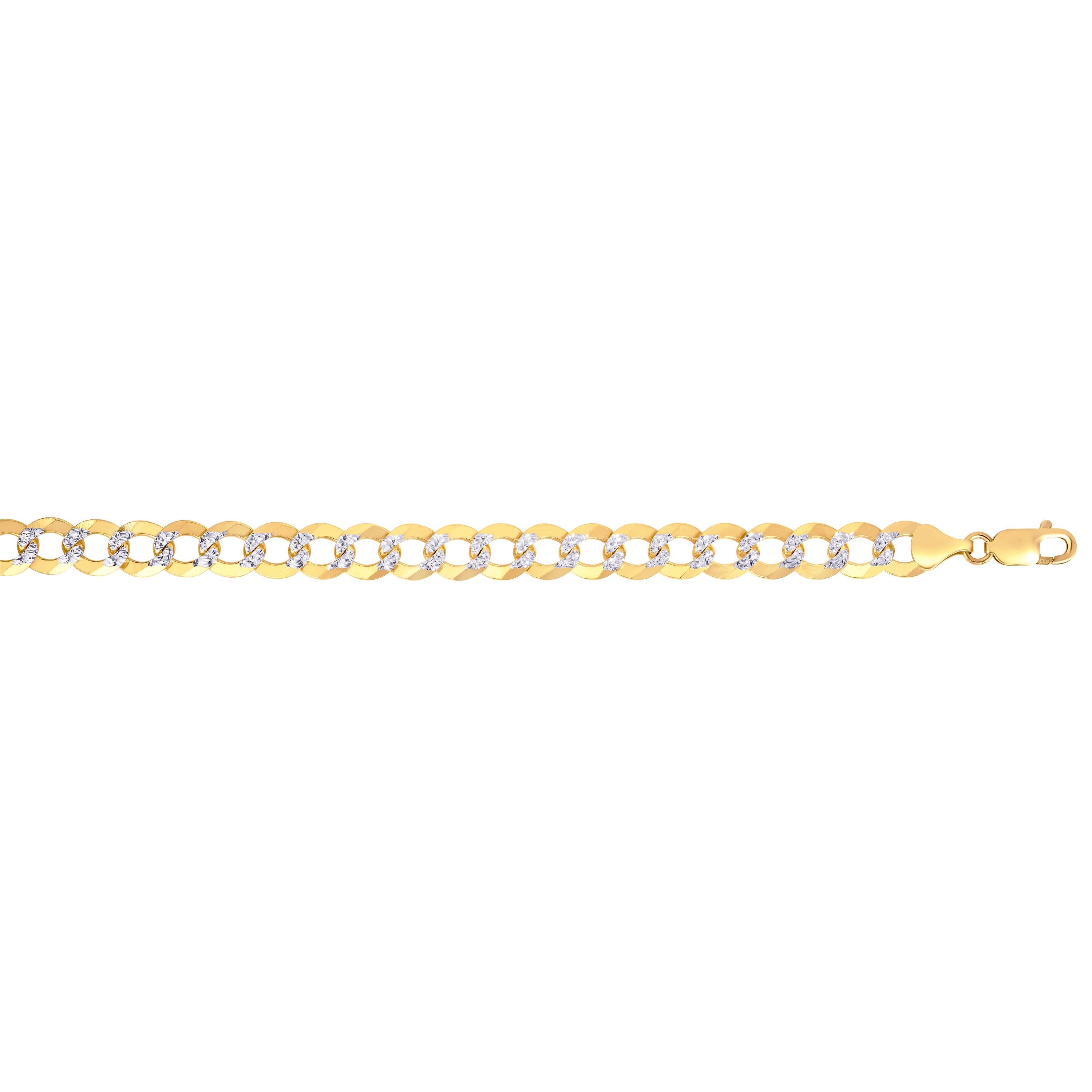 14K Yellow Gold 12.18mm White Pave Curb 26" Chain with Lobster Lock