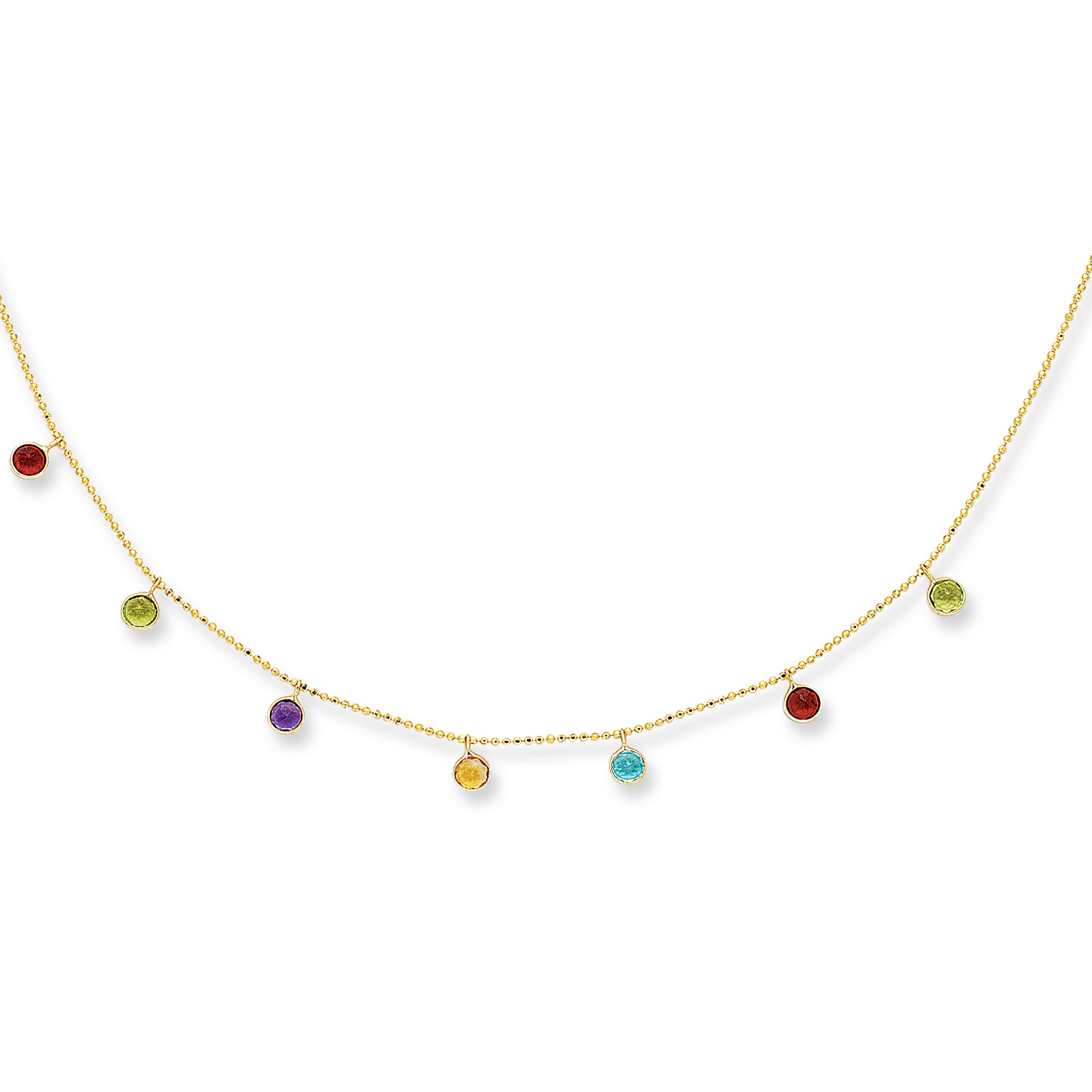 14K Yellow Gold 18" Semi-Precious (Amethyst, Garnet, Blue Topaz, Periodot, Citrine) Necklace