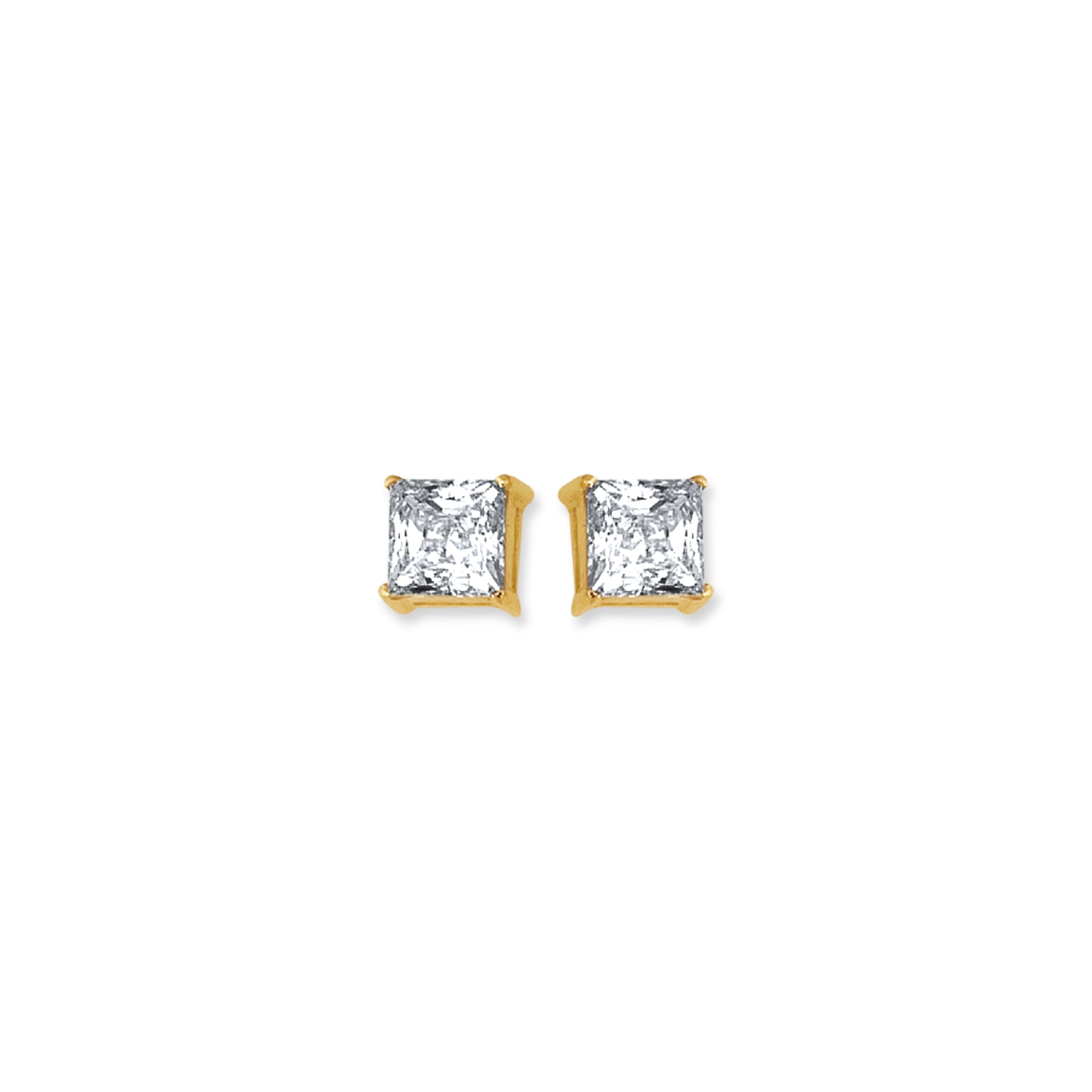 14K Yellow Gold 5mm Princess Cut CZ Stud Earring