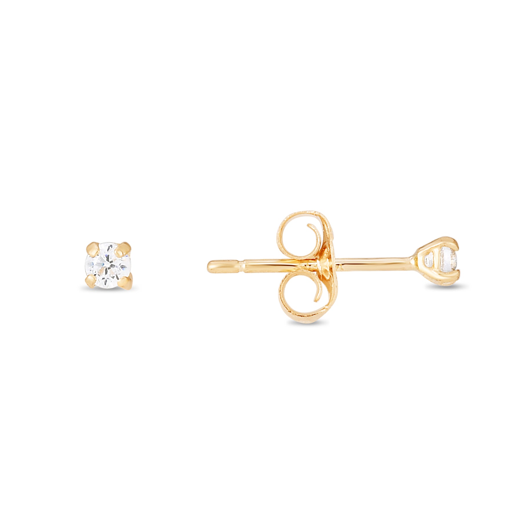 14K Yellow Gold 2mm Round CZ Stud Earring