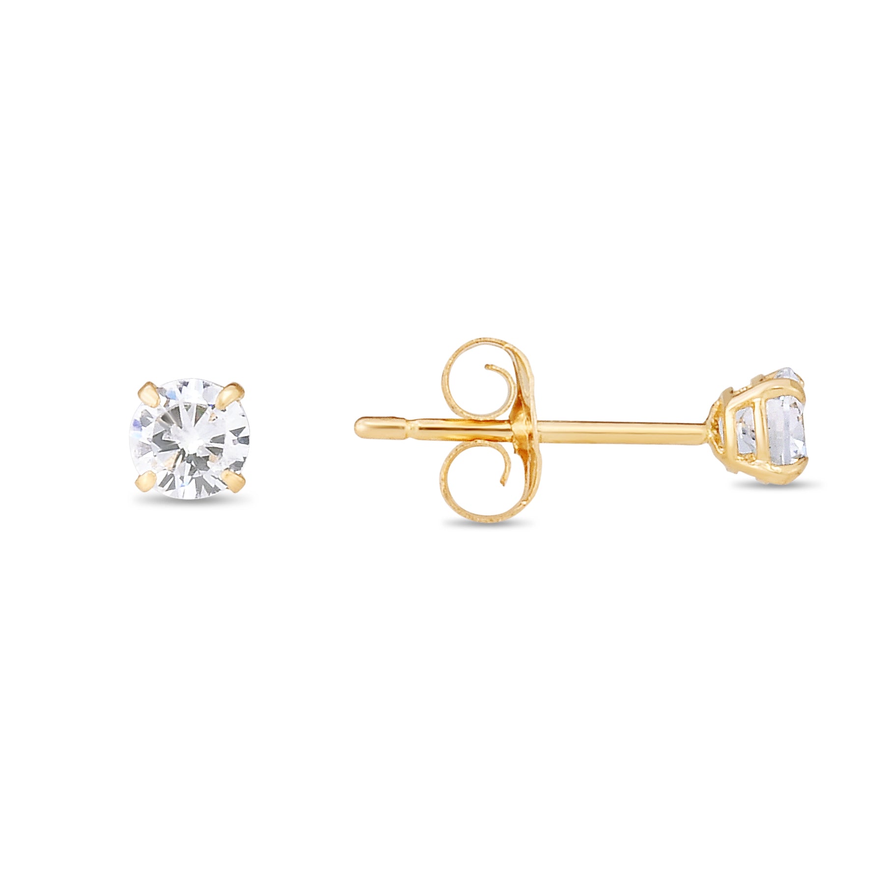 14K Yellow Gold 3mm Round CZ Stud Earring