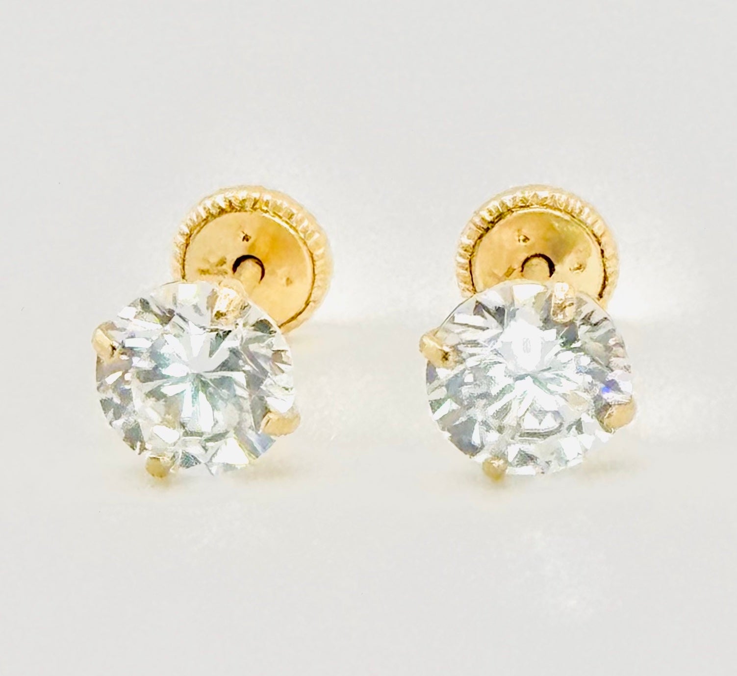 14kt Yellow Gold Round Brilliant Cut Cubic Zirconia Stud Earrings with Screw Backs 4MM - 6MM