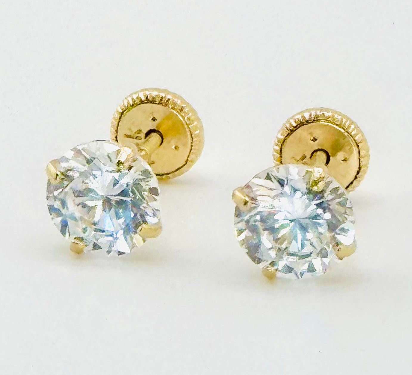 14kt Yellow Gold Round Brilliant Cut Cubic Zirconia Stud Earrings with Screw Backs 4MM - 6MM