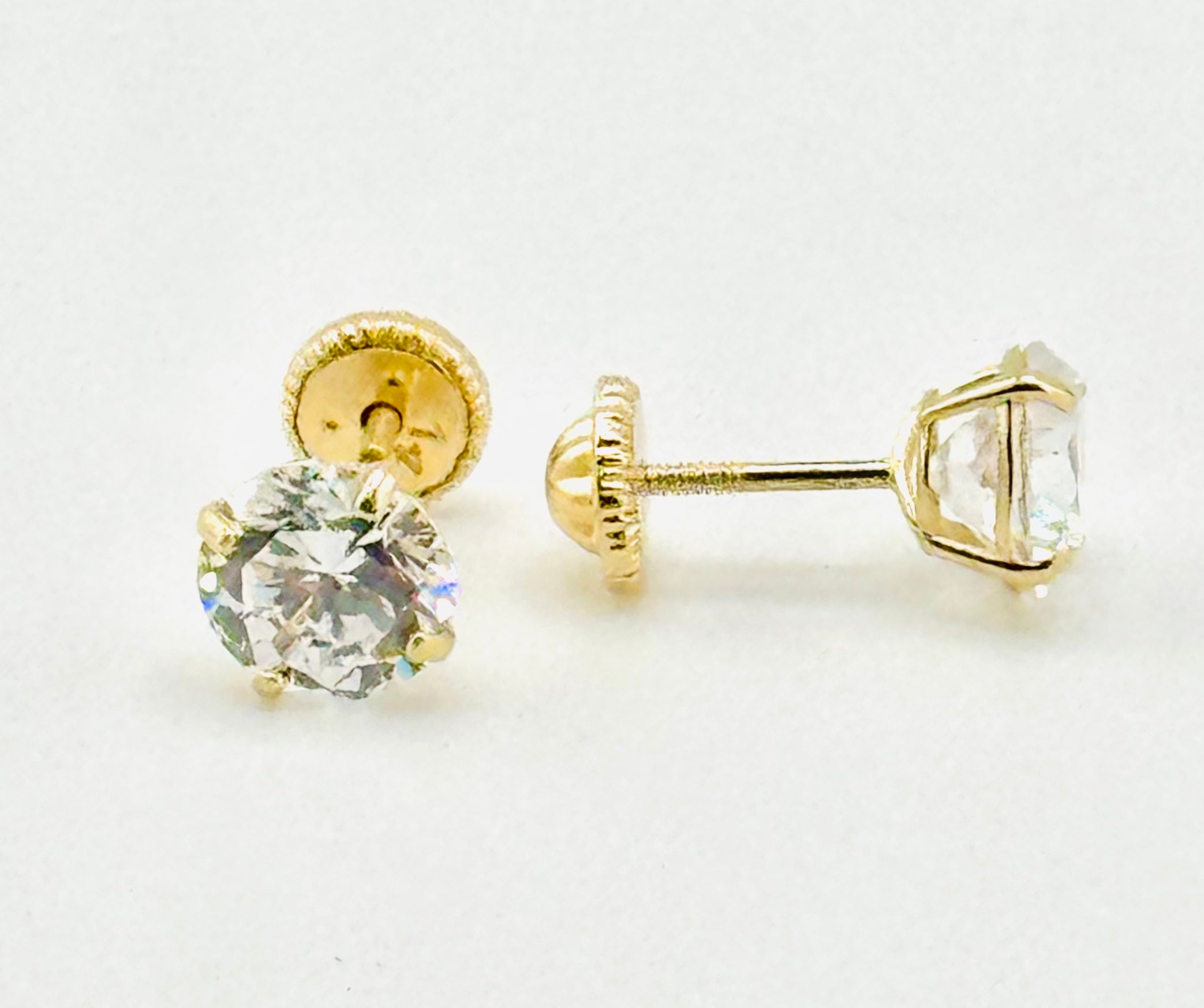 14kt Yellow Gold Round Brilliant Cut Cubic Zirconia Stud Earrings with Screw Backs 4MM - 6MM