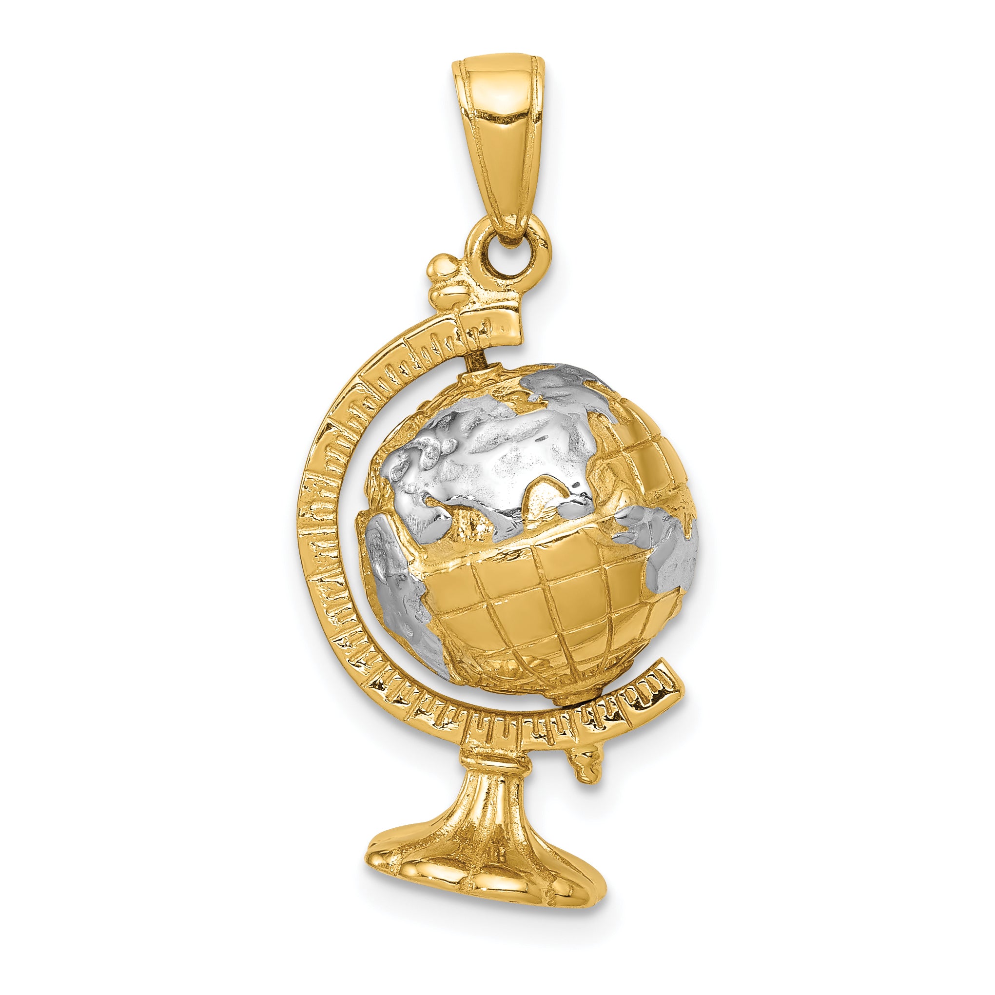 14k & Rhodium 3-D Moveable Globe Pendant D1209