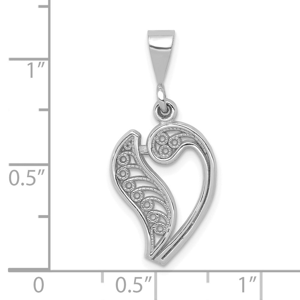 14KW White Gold Solid Polished Script Filigree Letter V Initial Pendant