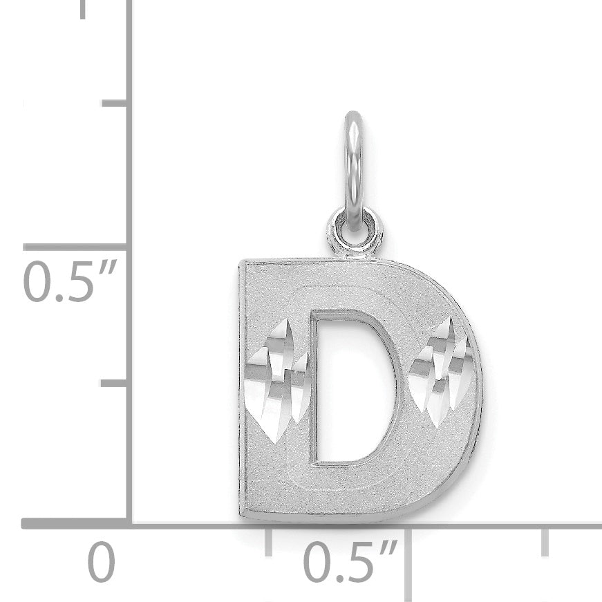 14k White Gold Satin Solid Diamond-cut Initial D Charm D1282D