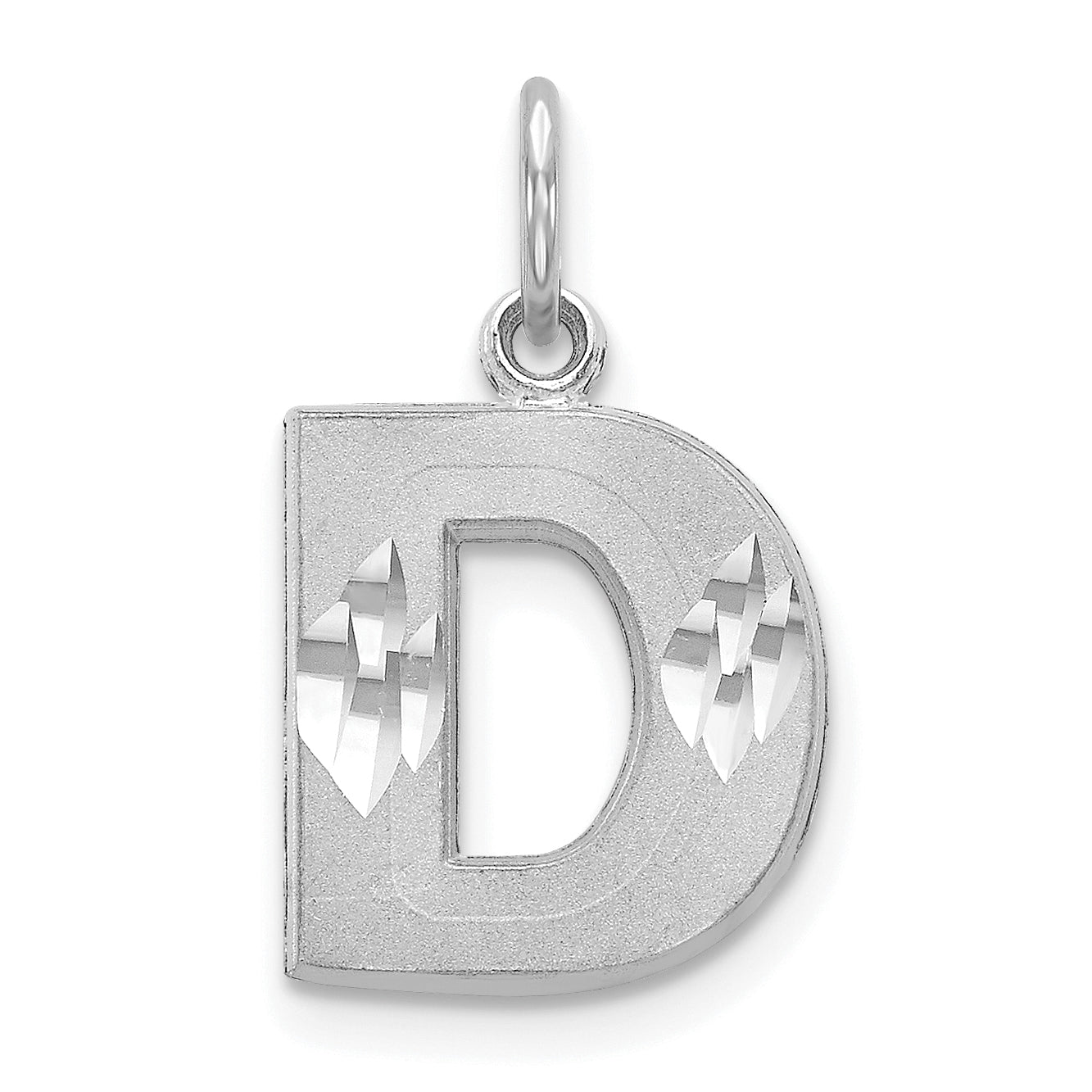 14k White Gold Satin Solid Diamond-cut Initial D Charm D1282D