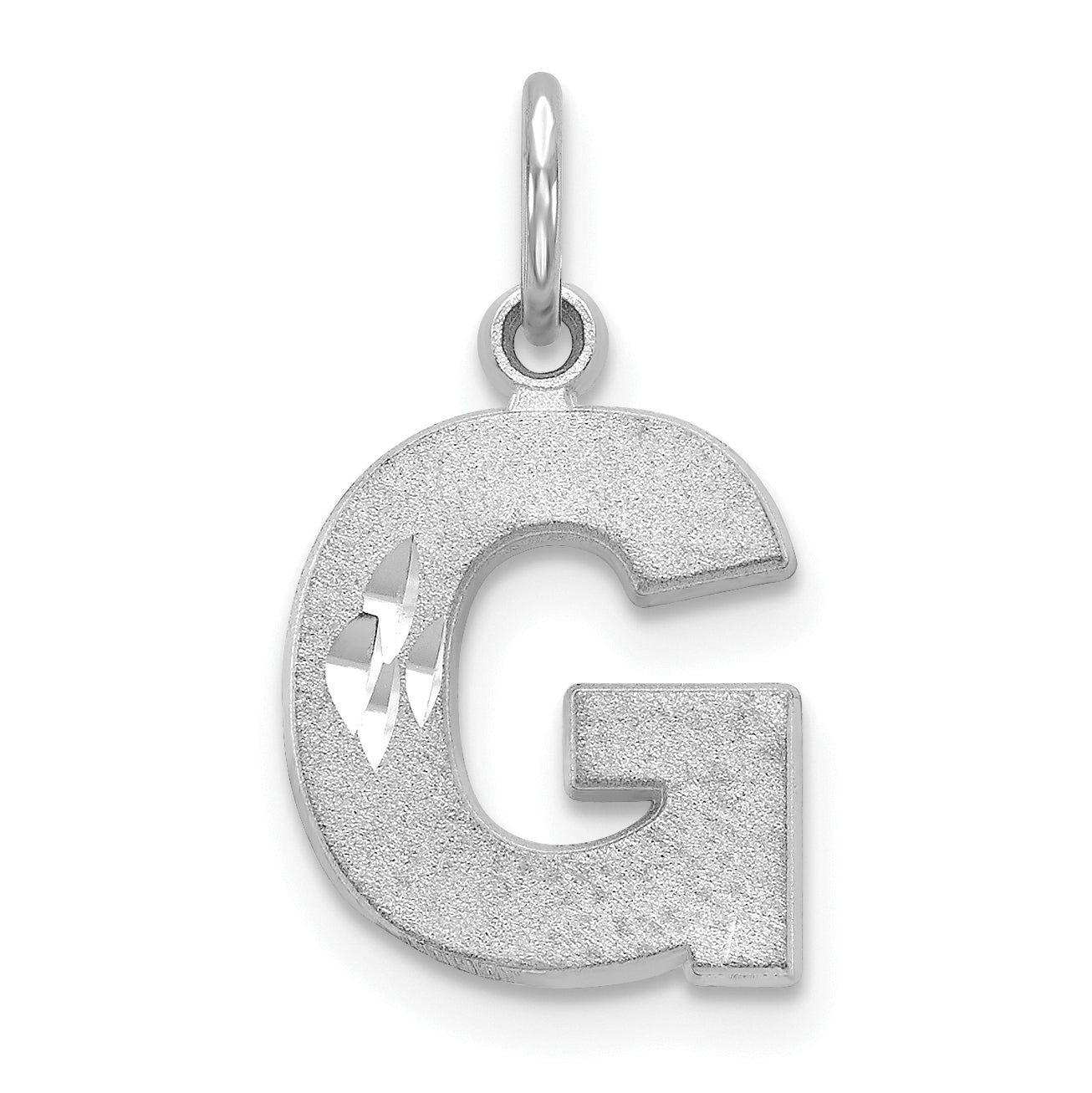 14K White Gold Solid Satin Diamond-cut Initial G Charm D1282G