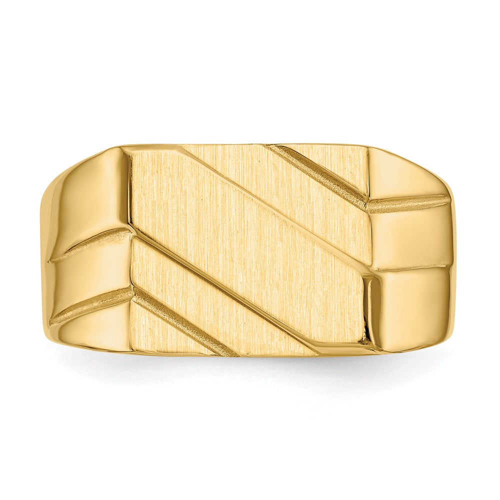 14k 13.0x11.0mm Open Back Diagonal Mens Signet Ring