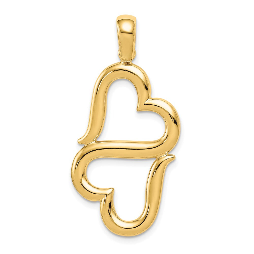 14K Polished Connected Double Hearts Pendant