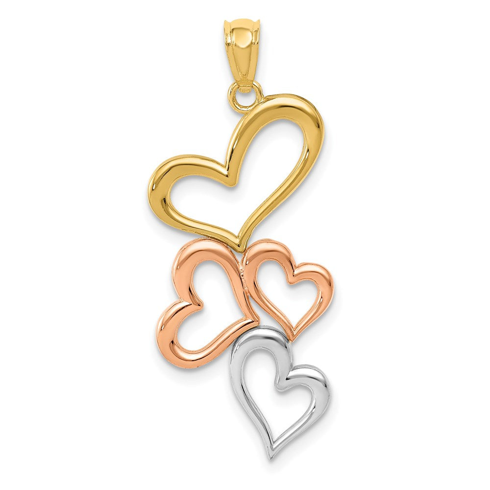 14K w/Rose and White Rhodium Hearts Pendant