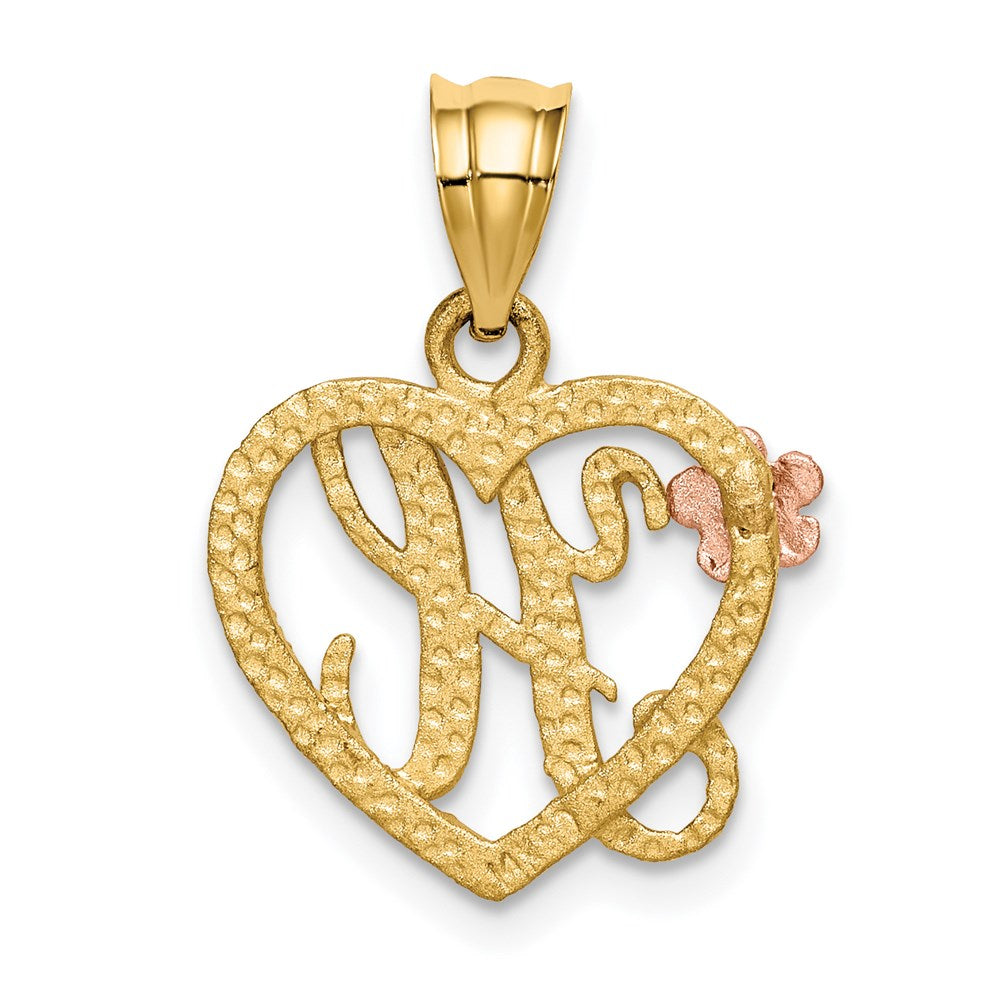 14k Two-Tone Heart Letter H  Initial Pendant