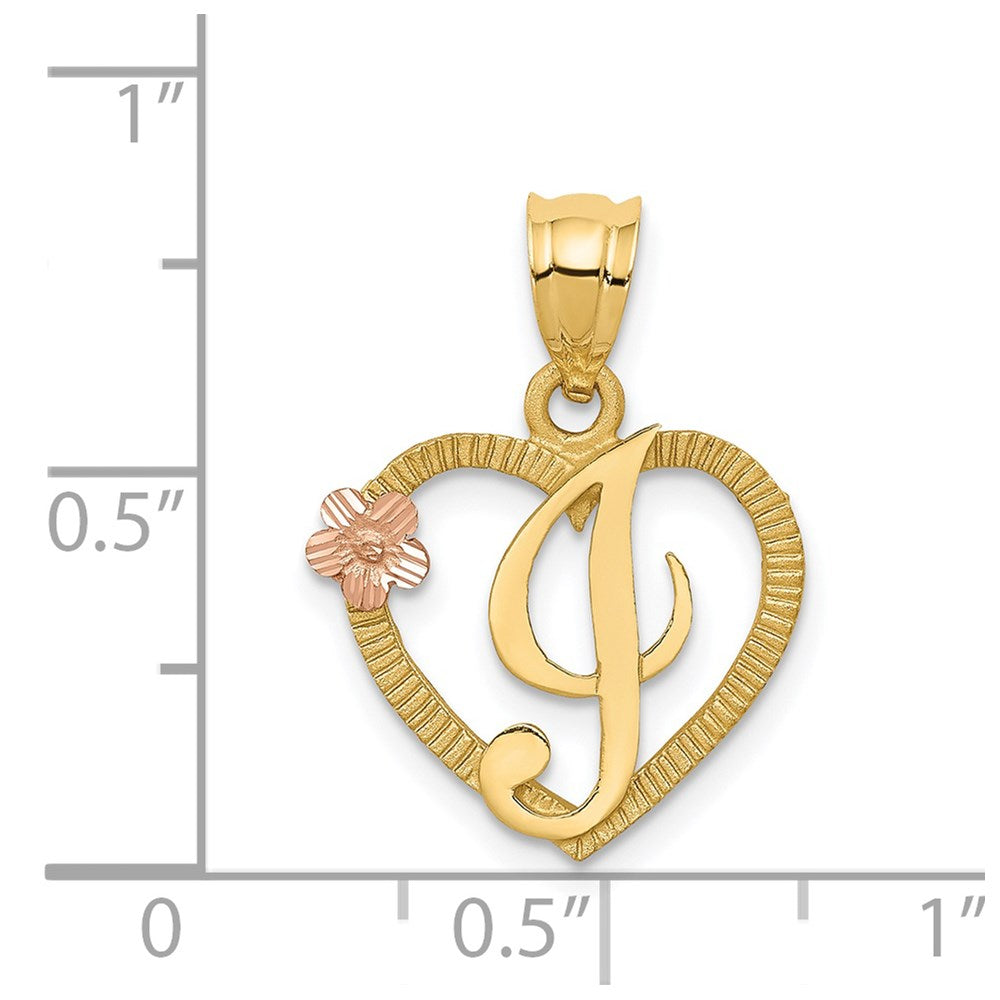 14k Two-Tone Heart Letter I  Initial Pendant