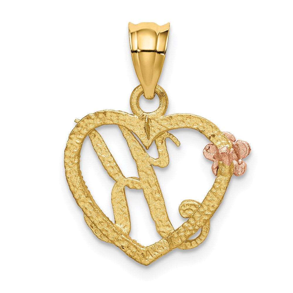 14k Two-Tone Heart Letter K  Initial Pendant