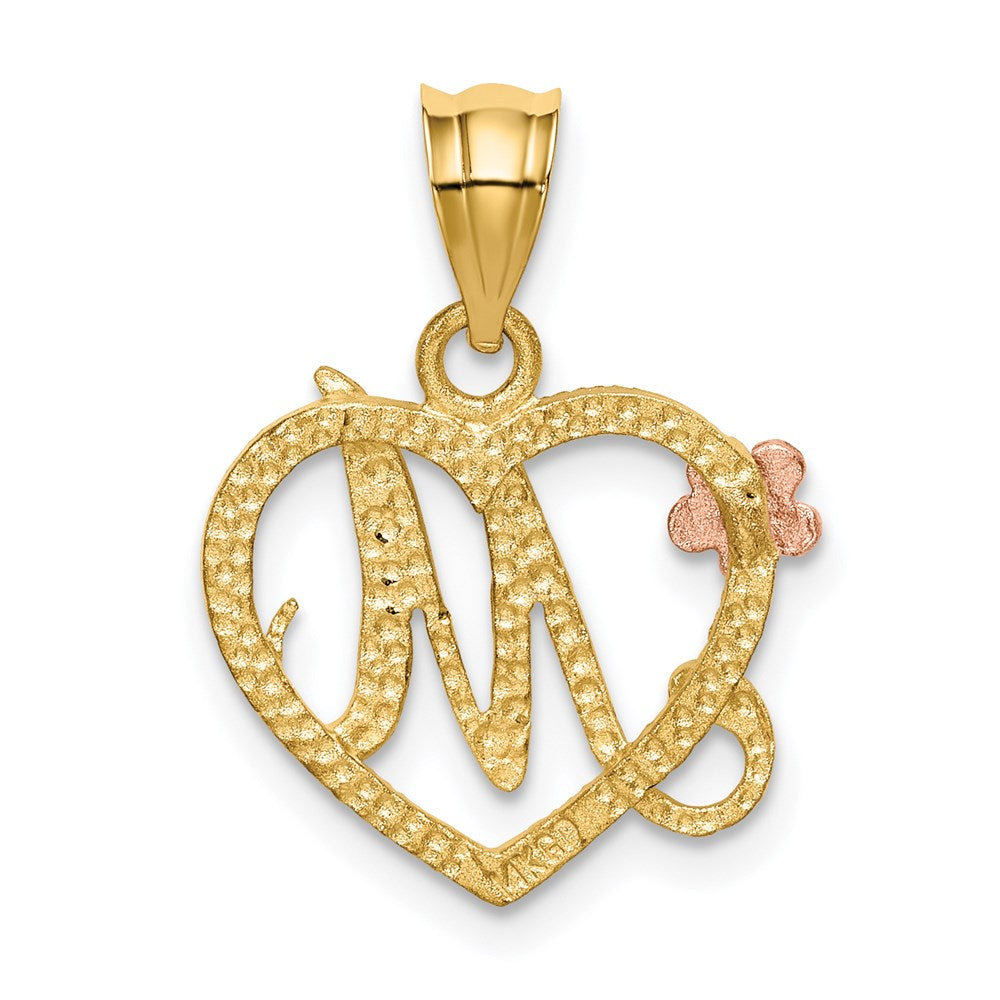 14k Two-Tone Heart Letter M  Initial Pendant