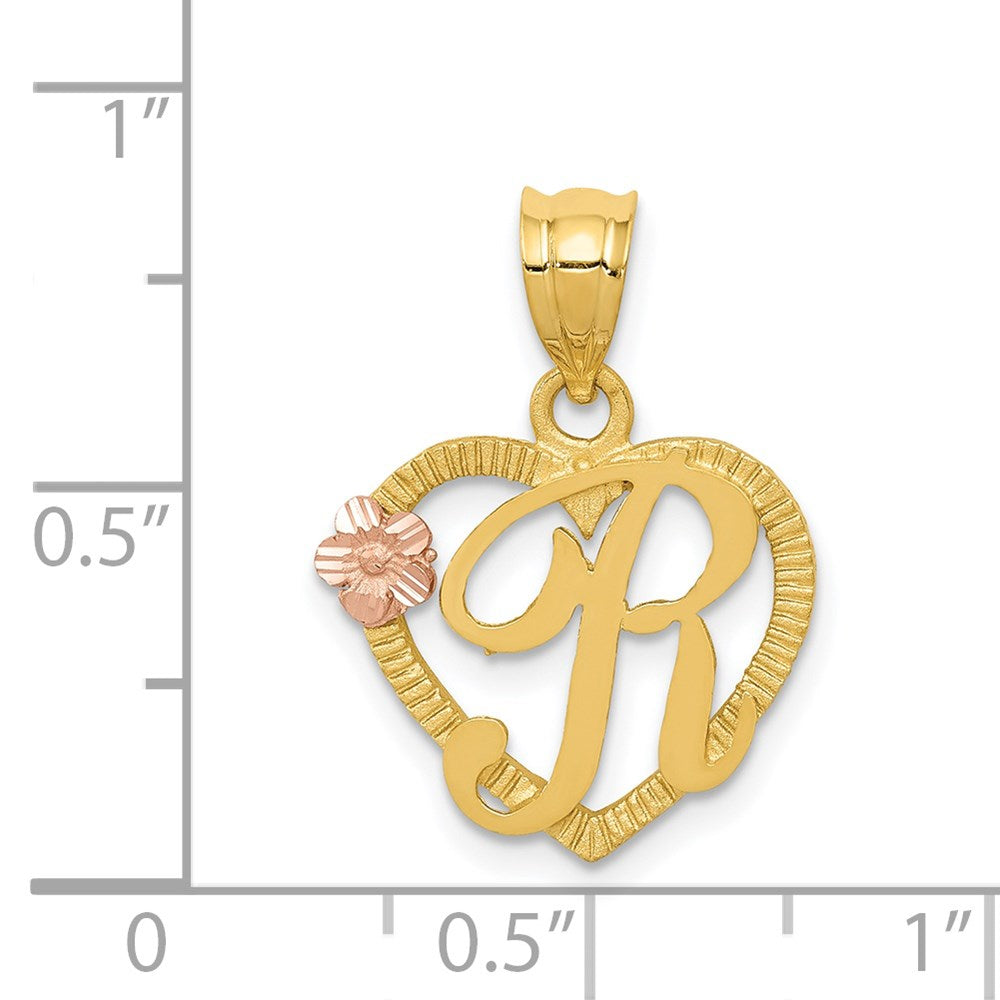 14k Two-Tone Heart Letter R  Initial Pendant