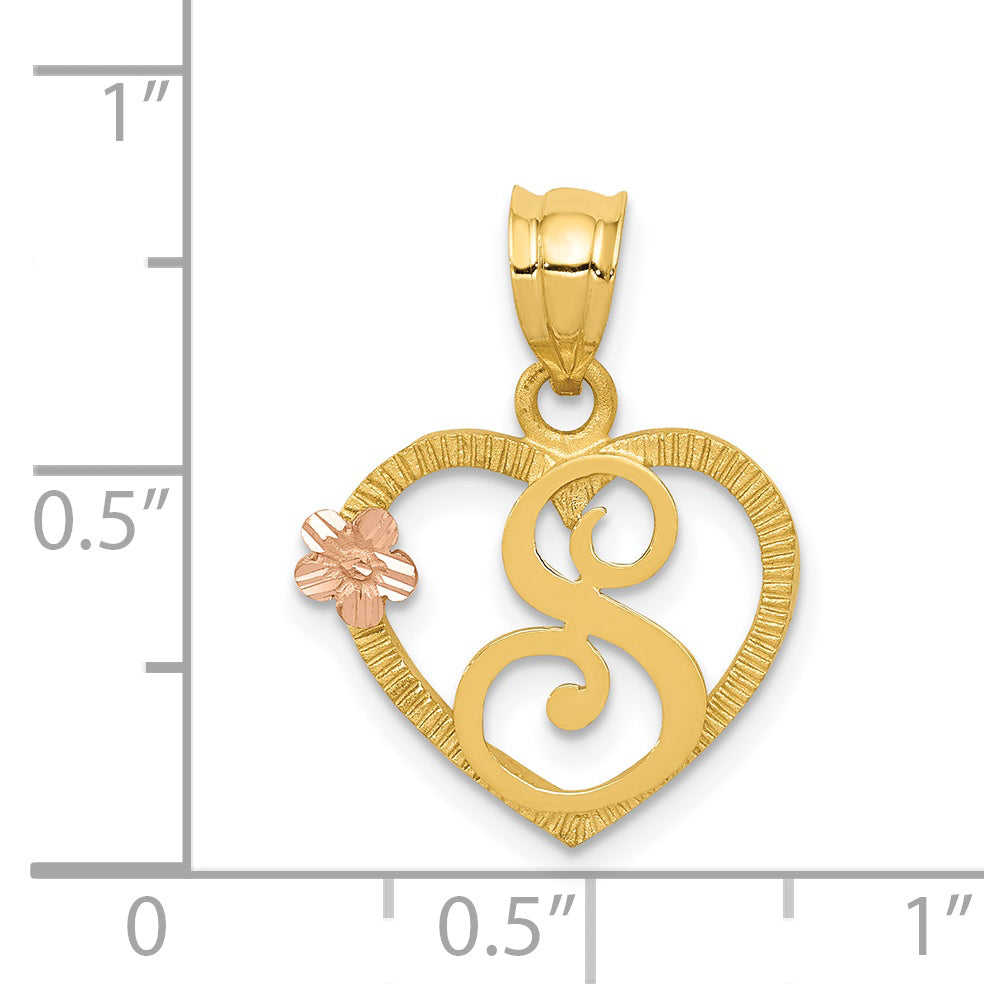 14k Two-Tone Initial S in Heart Charm D898S