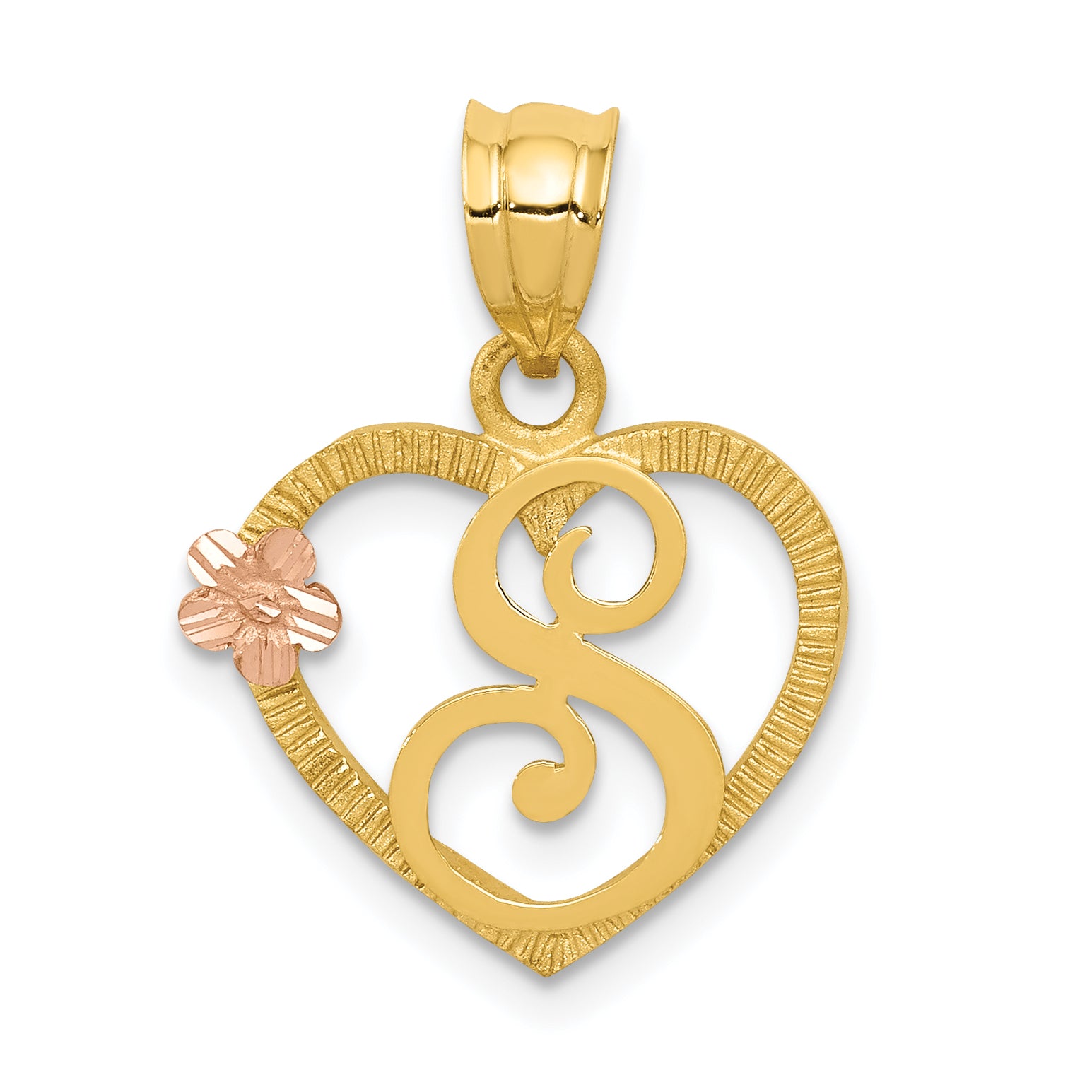 14k Two-Tone Initial S in Heart Charm D898S