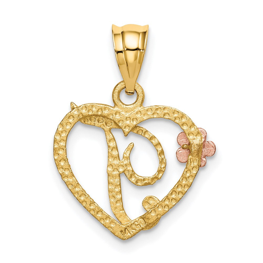 14k Two-Tone Heart Letter T  Initial Pendant