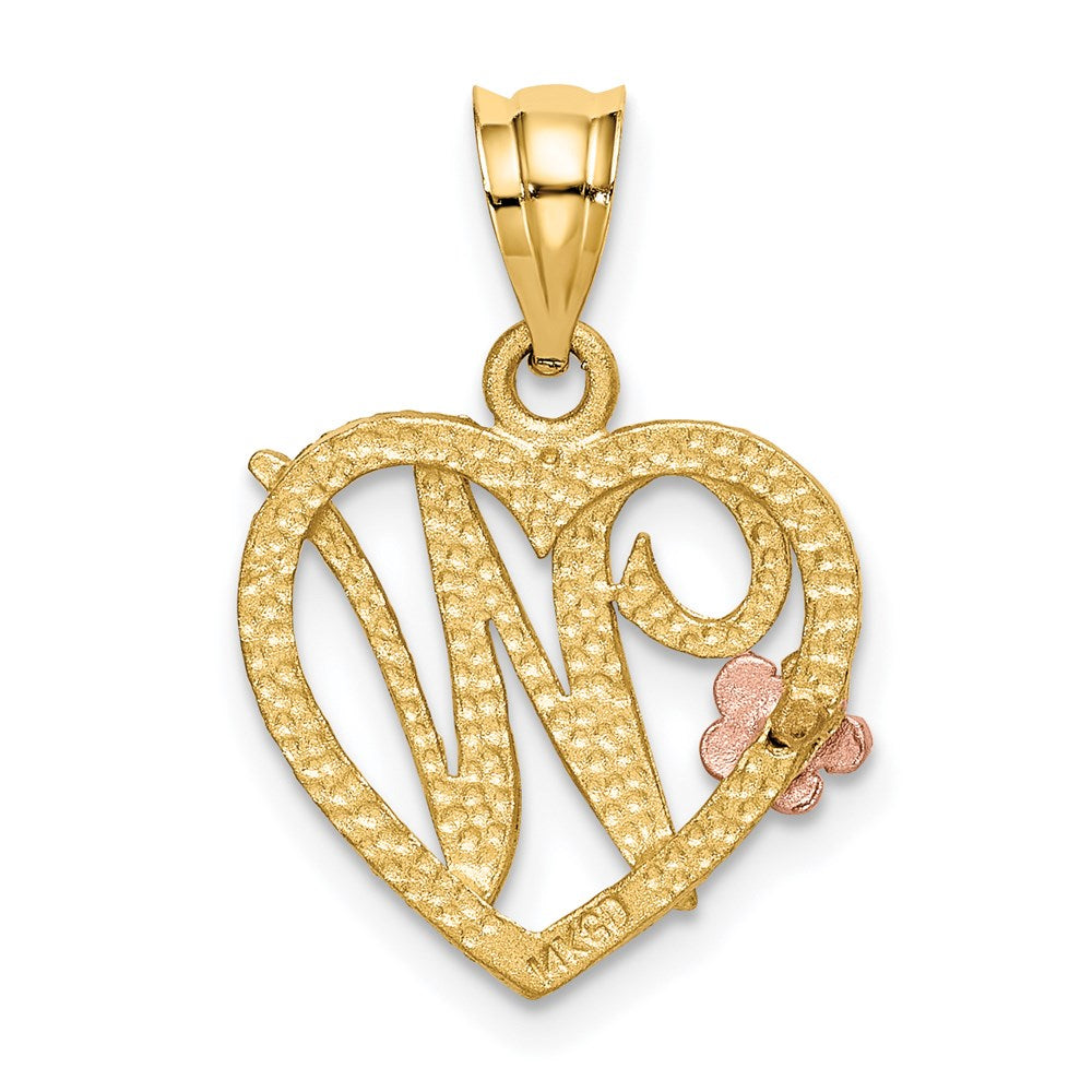 14k Two-Tone Heart Letter W  Initial Pendant