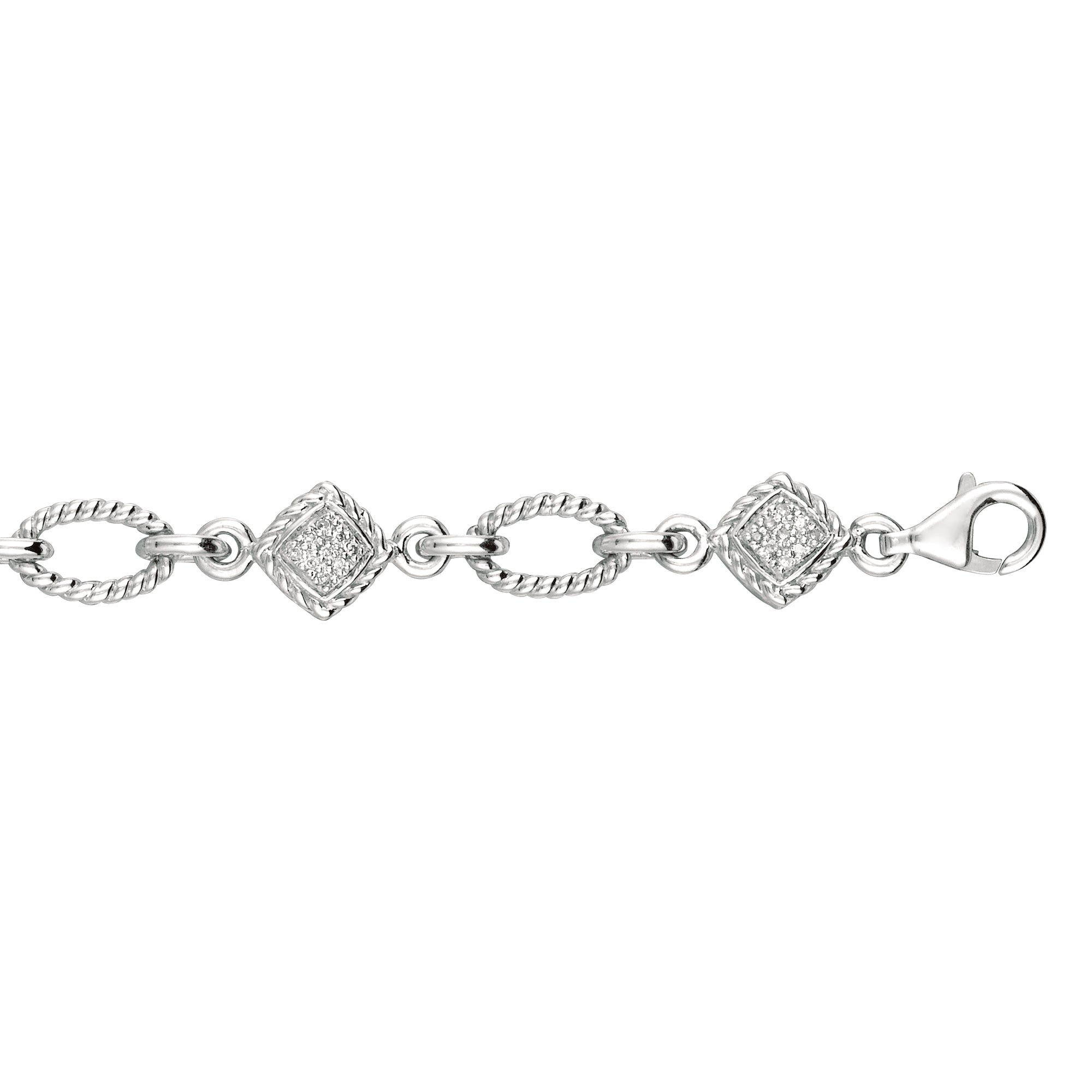 Sterling Silver 7.25" Open Oval Rope .25ct Diamond Accent Link Bracelet