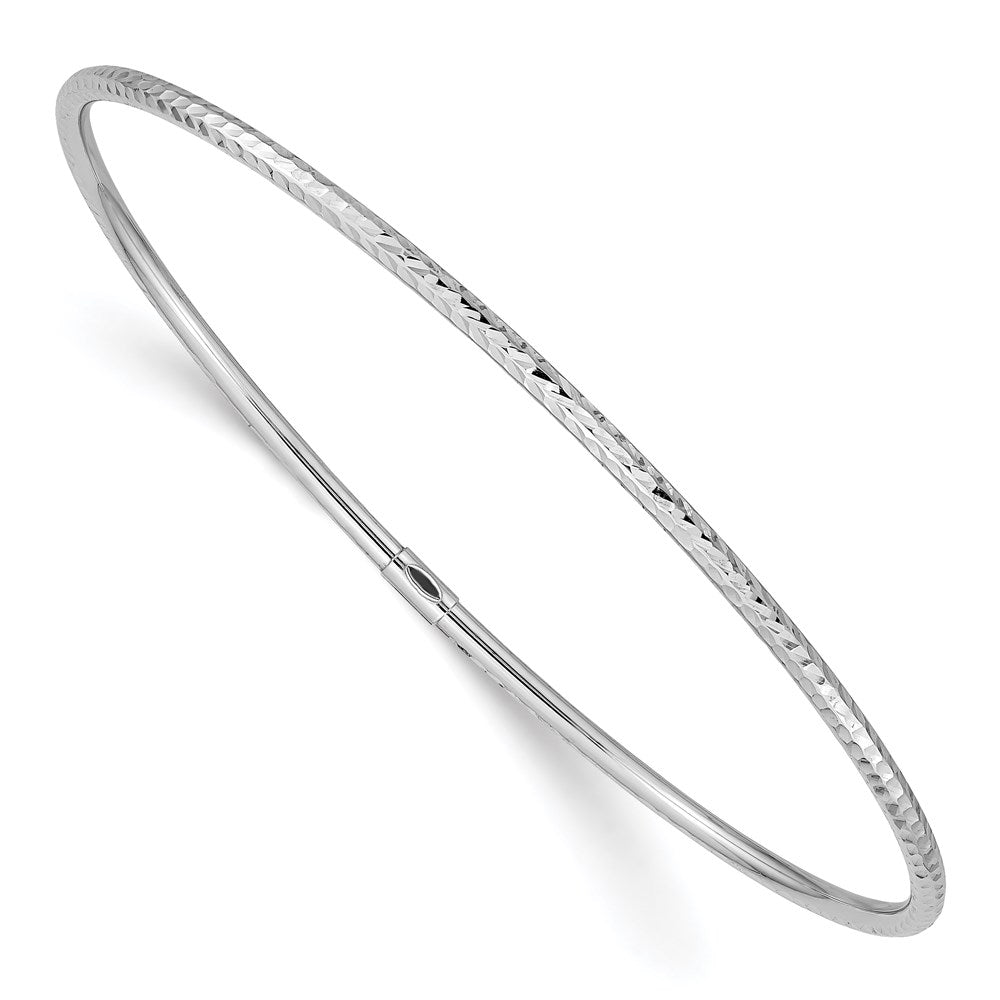 14k White Gold 2mm Diamond-cut Slip-on Bangle