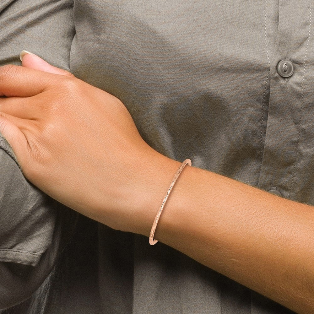 14K Rose Gold Polished Textured Slip-on Bangle Bracelet