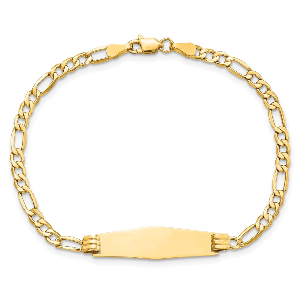 14k Semi-solid Soft Diamond Shape Figaro Link ID Bracelet