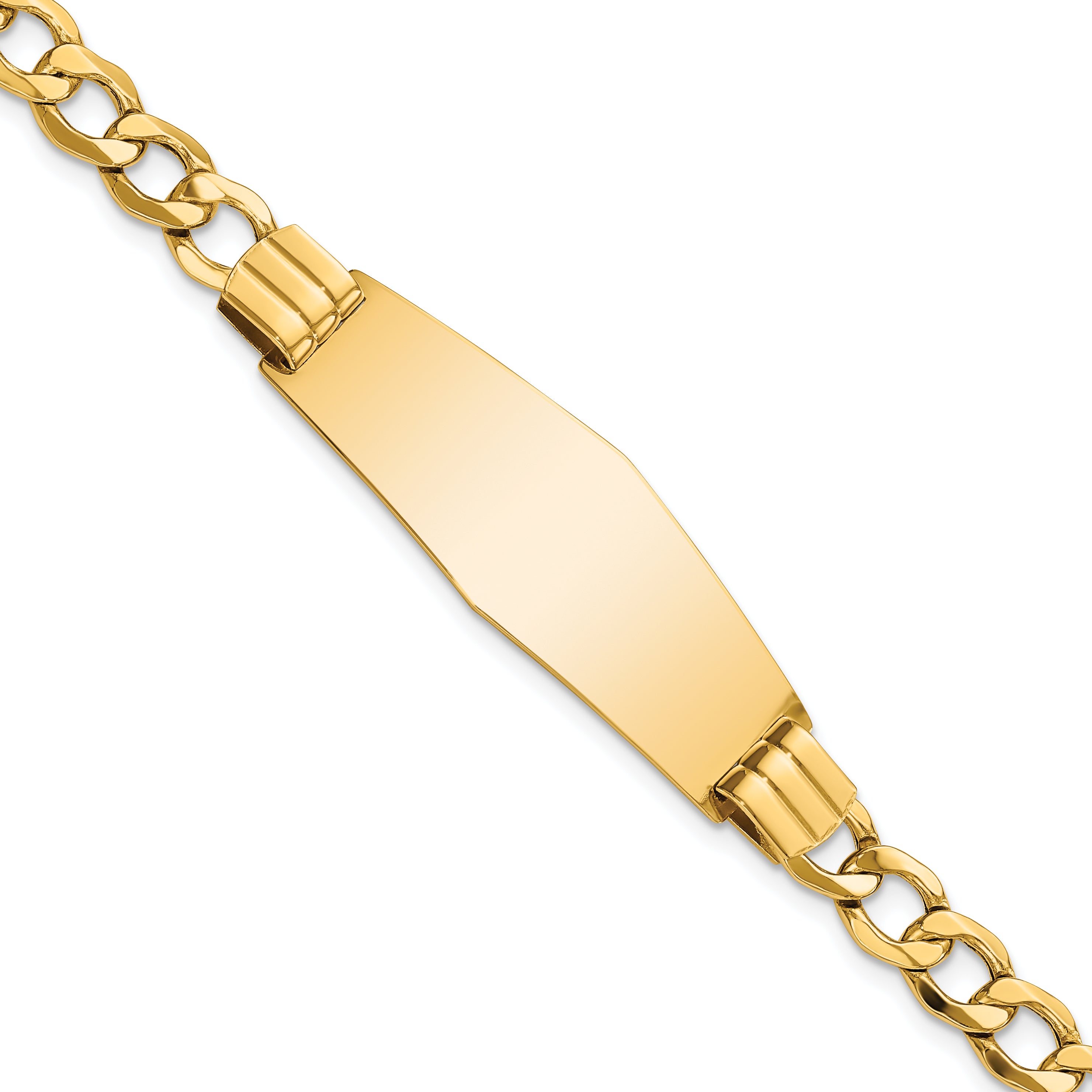 14k Semi-Solid Soft Diamond Shape Curb Link ID Bracelet