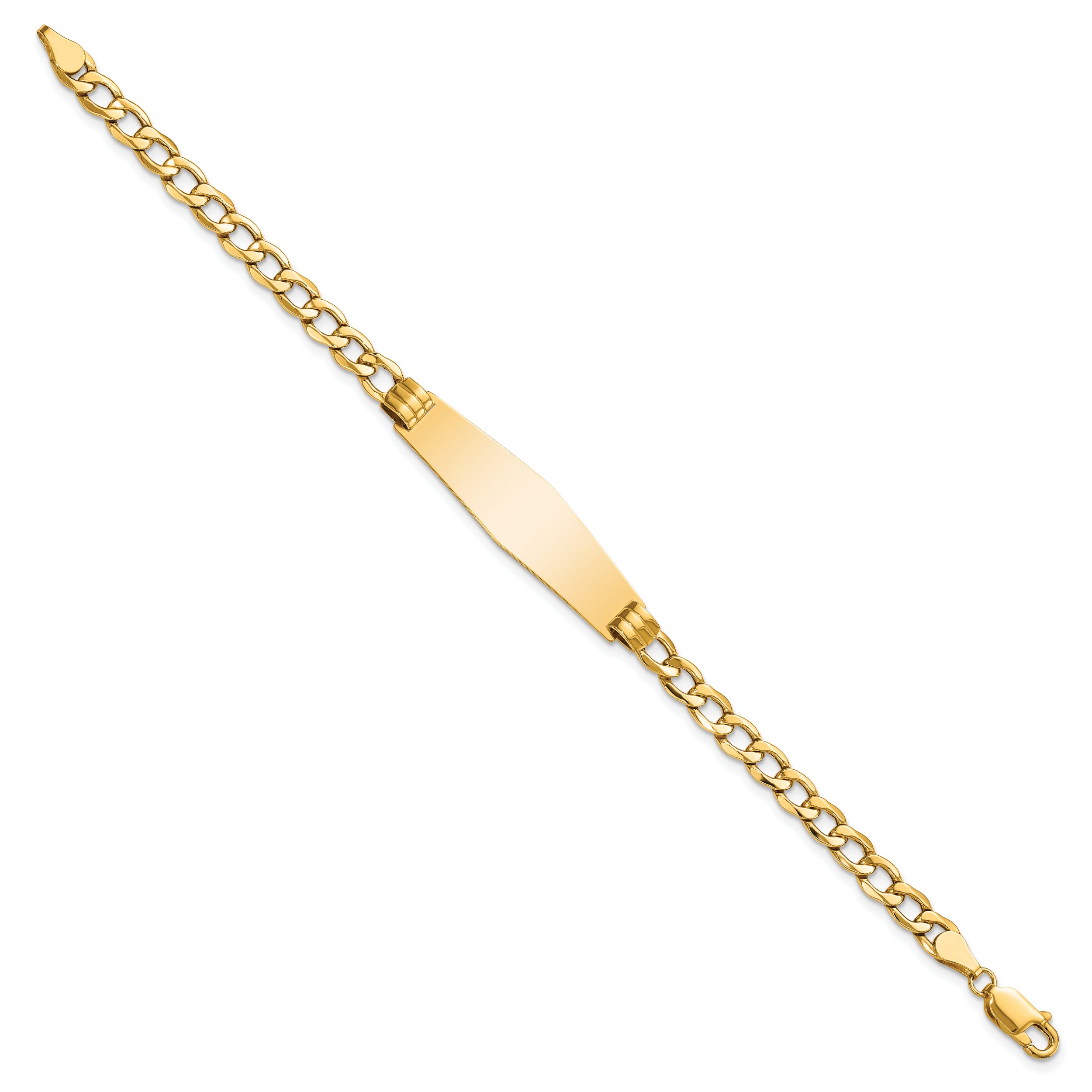 14k Polished Semi-Solid Soft Diamond Shape Cuban ID Bracelet