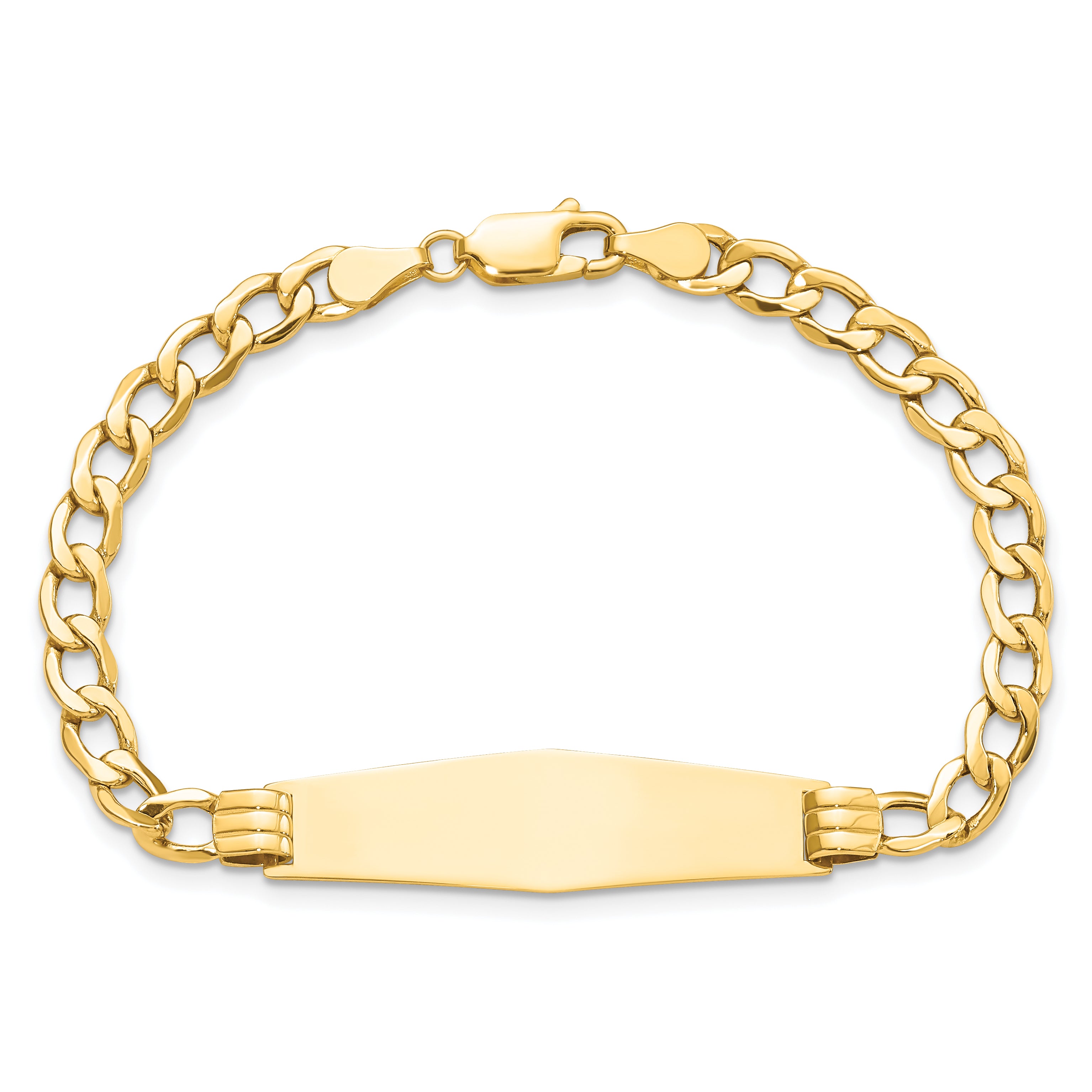 14k Polished Semi-Solid Soft Diamond Shape Cuban ID Bracelet