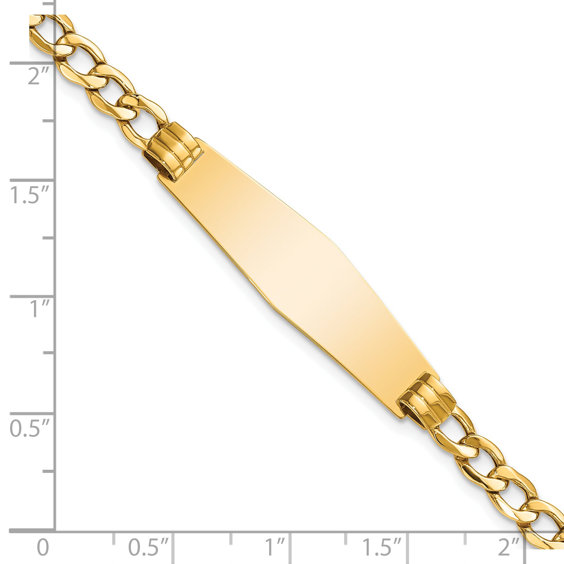 14k Polished Semi-Solid Soft Diamond Shape Cuban ID Bracelet