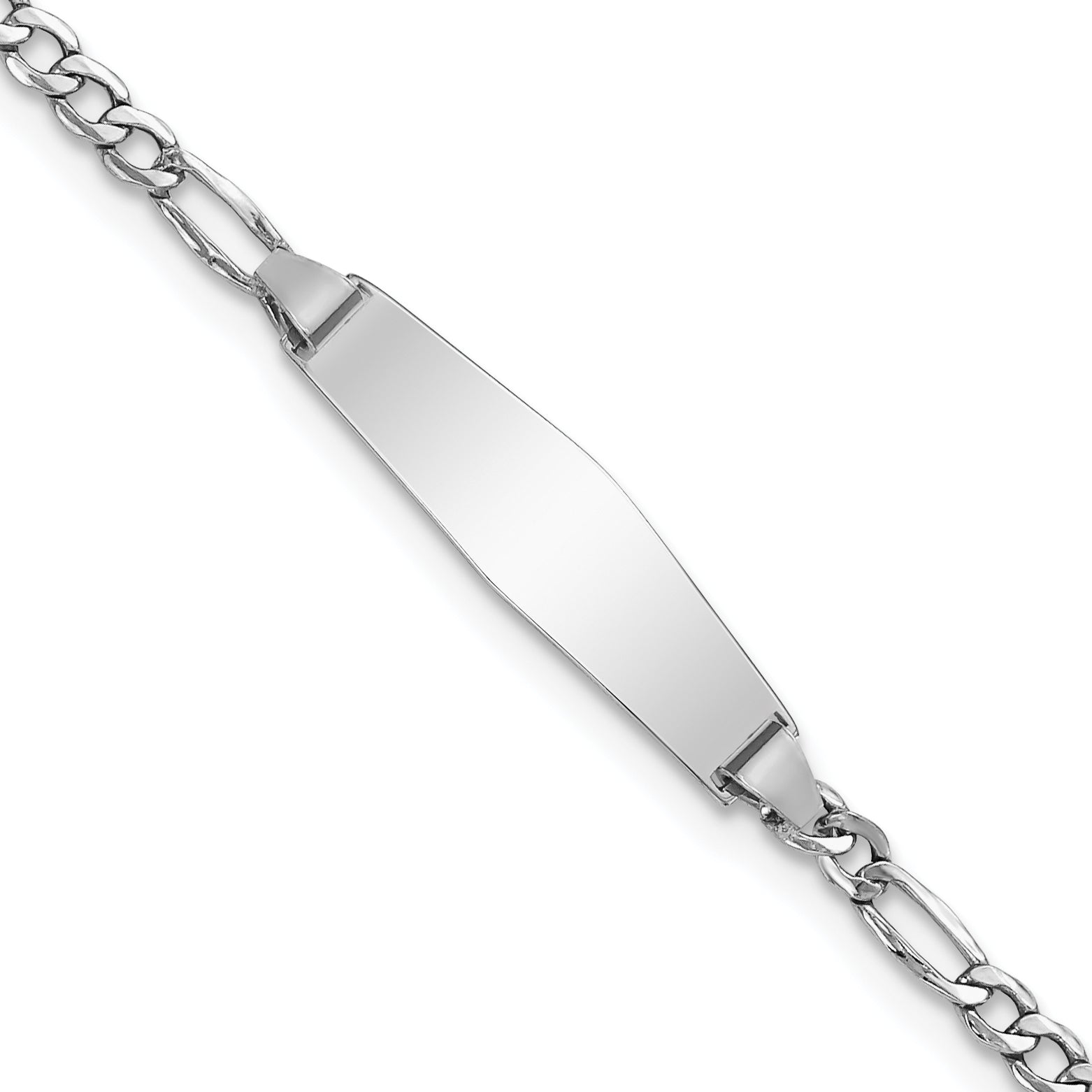 14K WG Semi-solid Soft Diamond Shape Figaro ID Bracelet