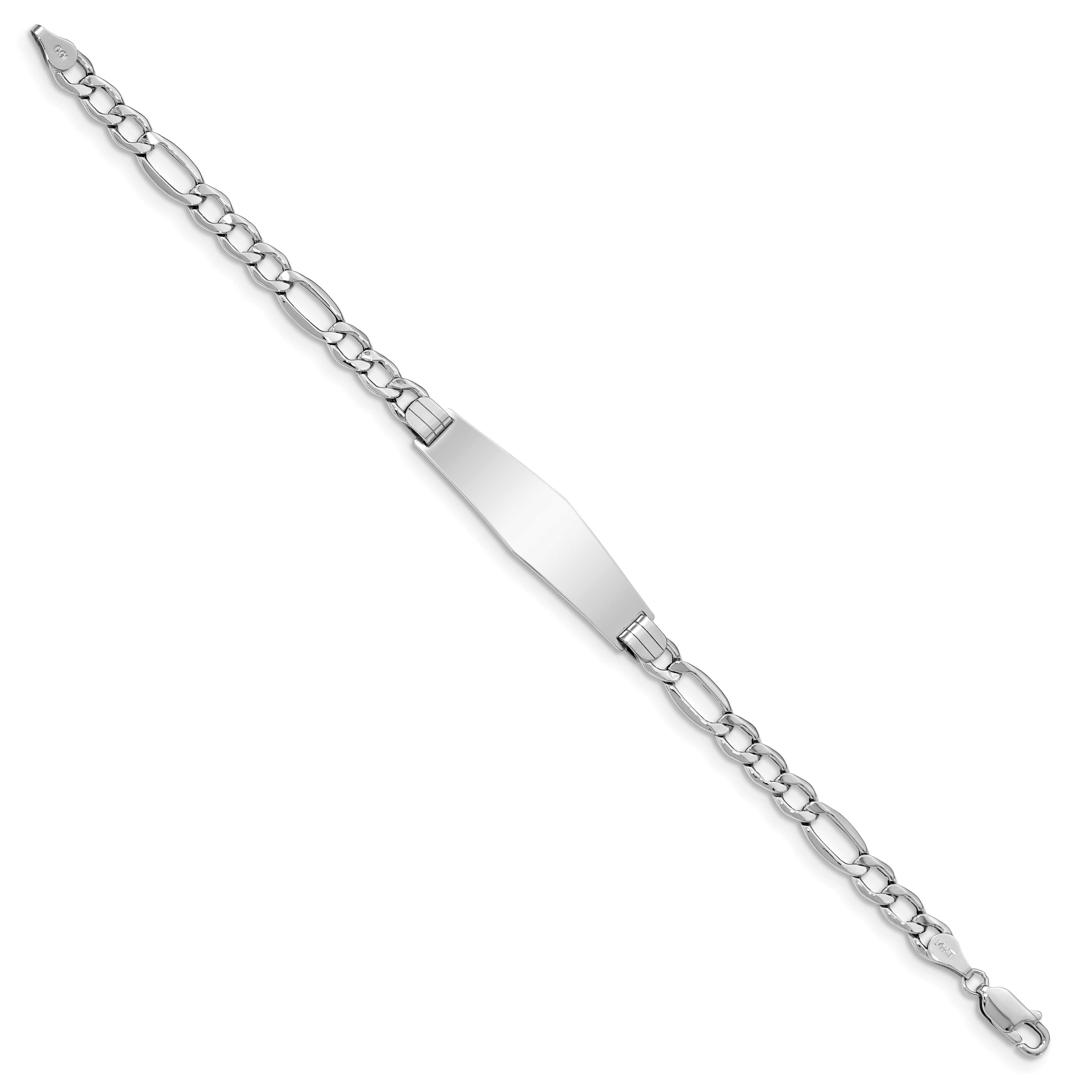 14K WG Polished Semi-Solid Soft Diamond Shape Figaro ID Bracelet