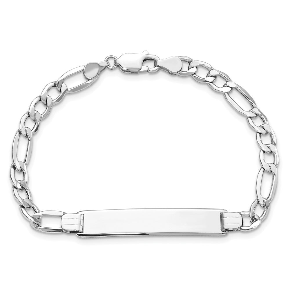 14K WG Polished Semi-Solid Figaro ID Bracelet