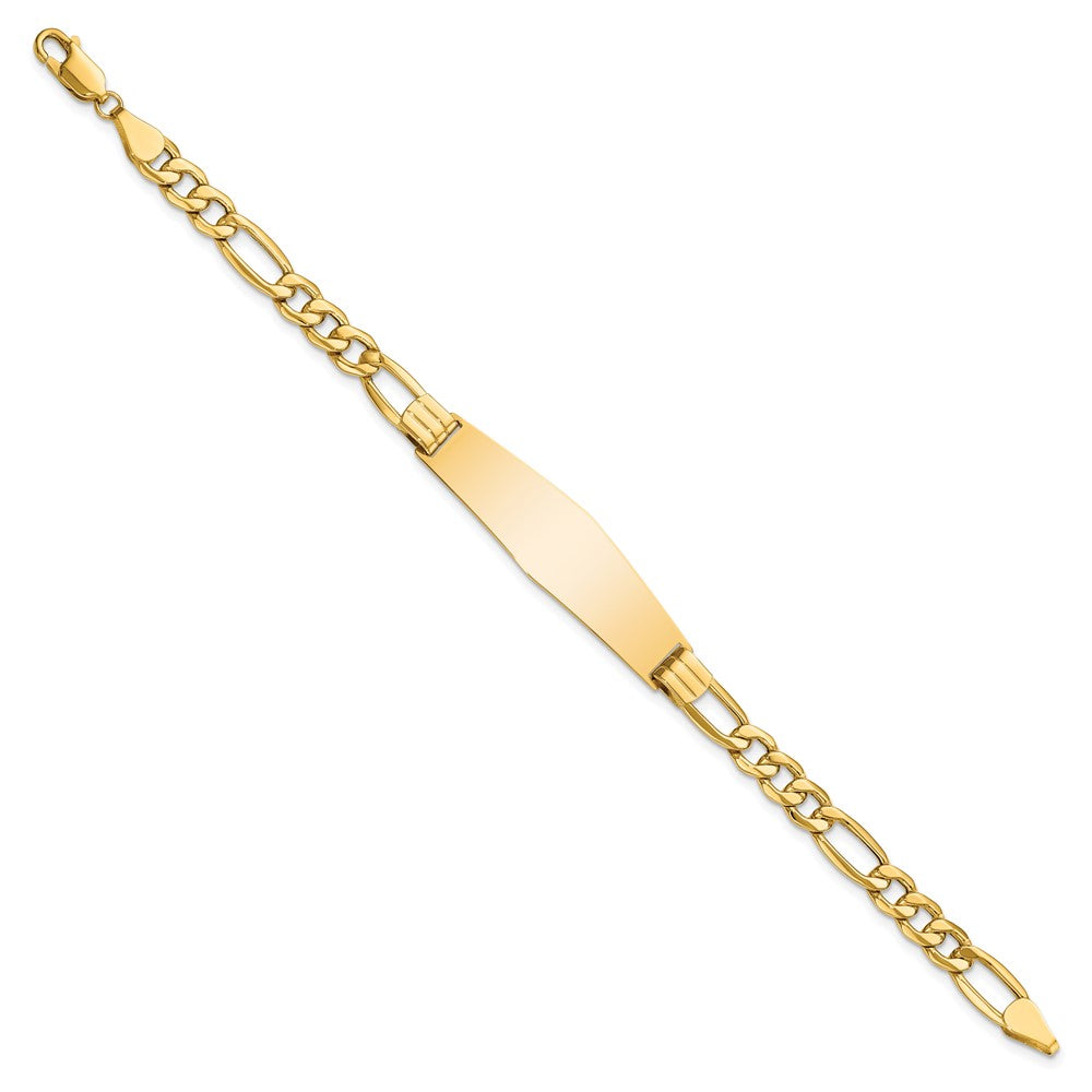 14k Semi-Solid Figaro Link Soft Diamond Shape ID Bracelet